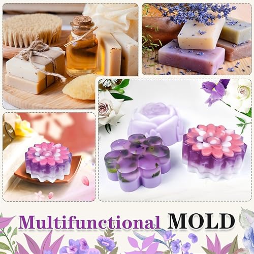 Miniatura 4 de Walfos Moldes de jabón, 4 moldes de silicona para jabón de flores y rectangulares, sin BPA y aptos para lavavajillas. Perfecto para jabón casero,