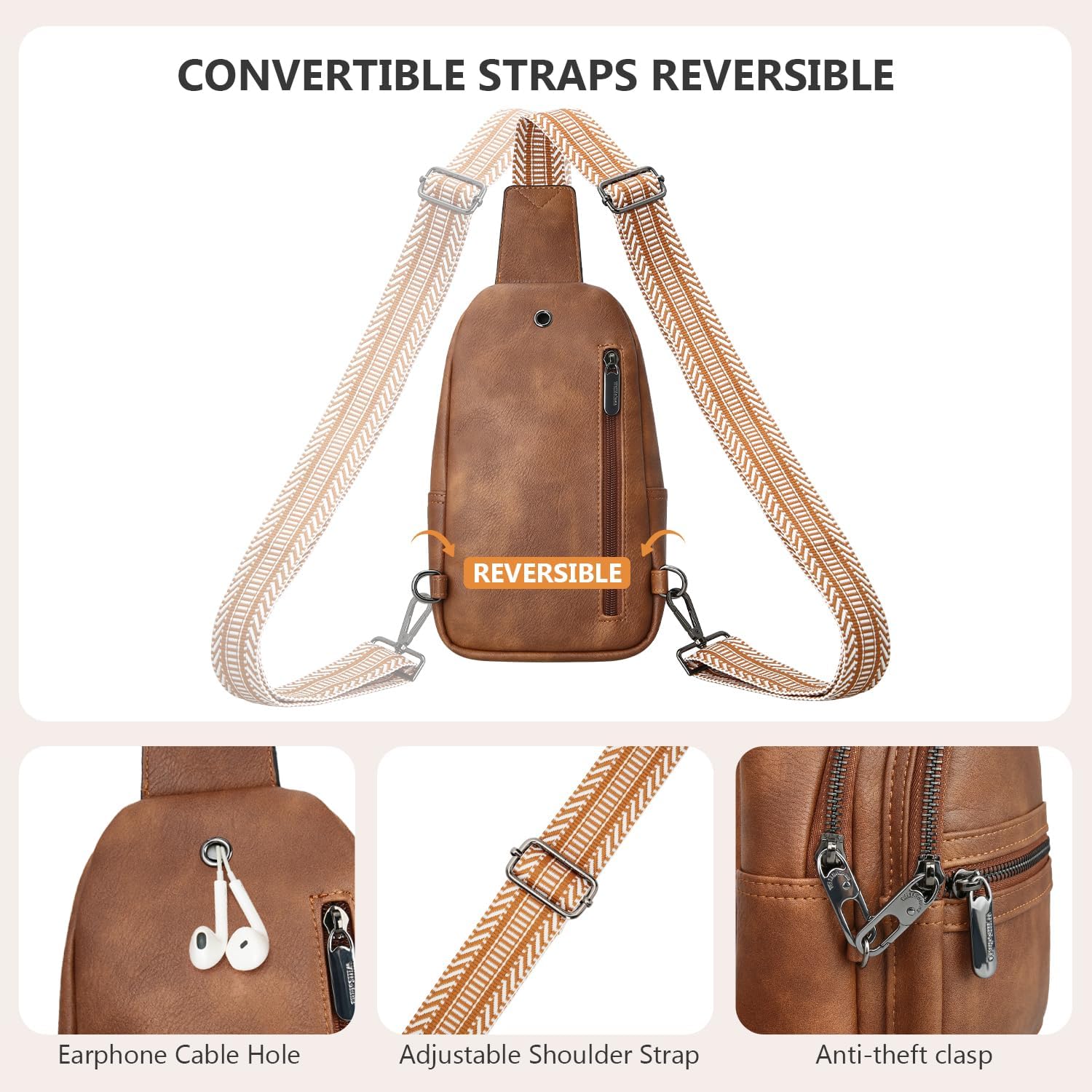 Small Sling Bags for Women Leather Crossbody Bag Anti Theft Rfid Fanny Packs for Travel (Brown) - Image 5