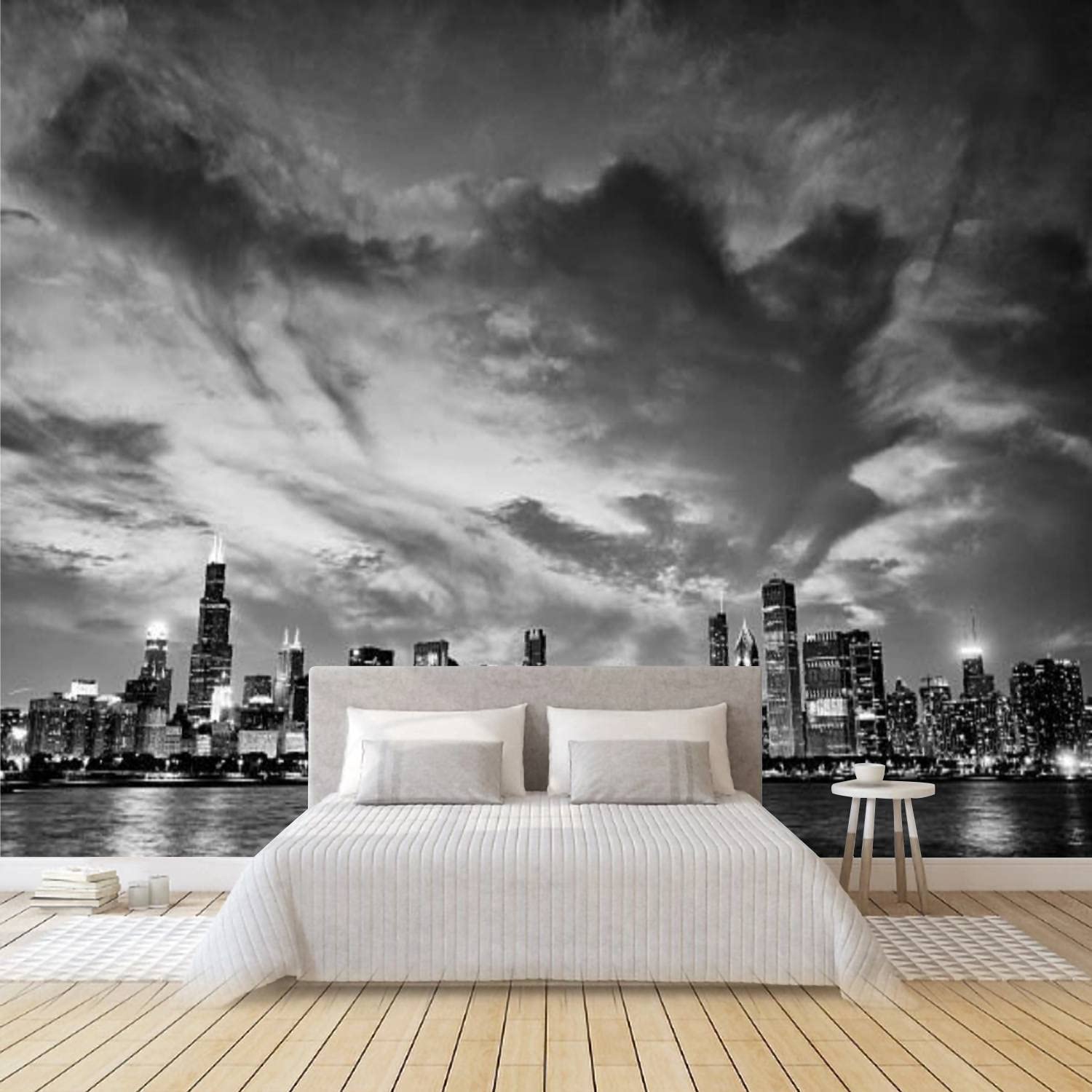 Chicago Skyline Black And White Wallpaper Chicago Skyline At Night