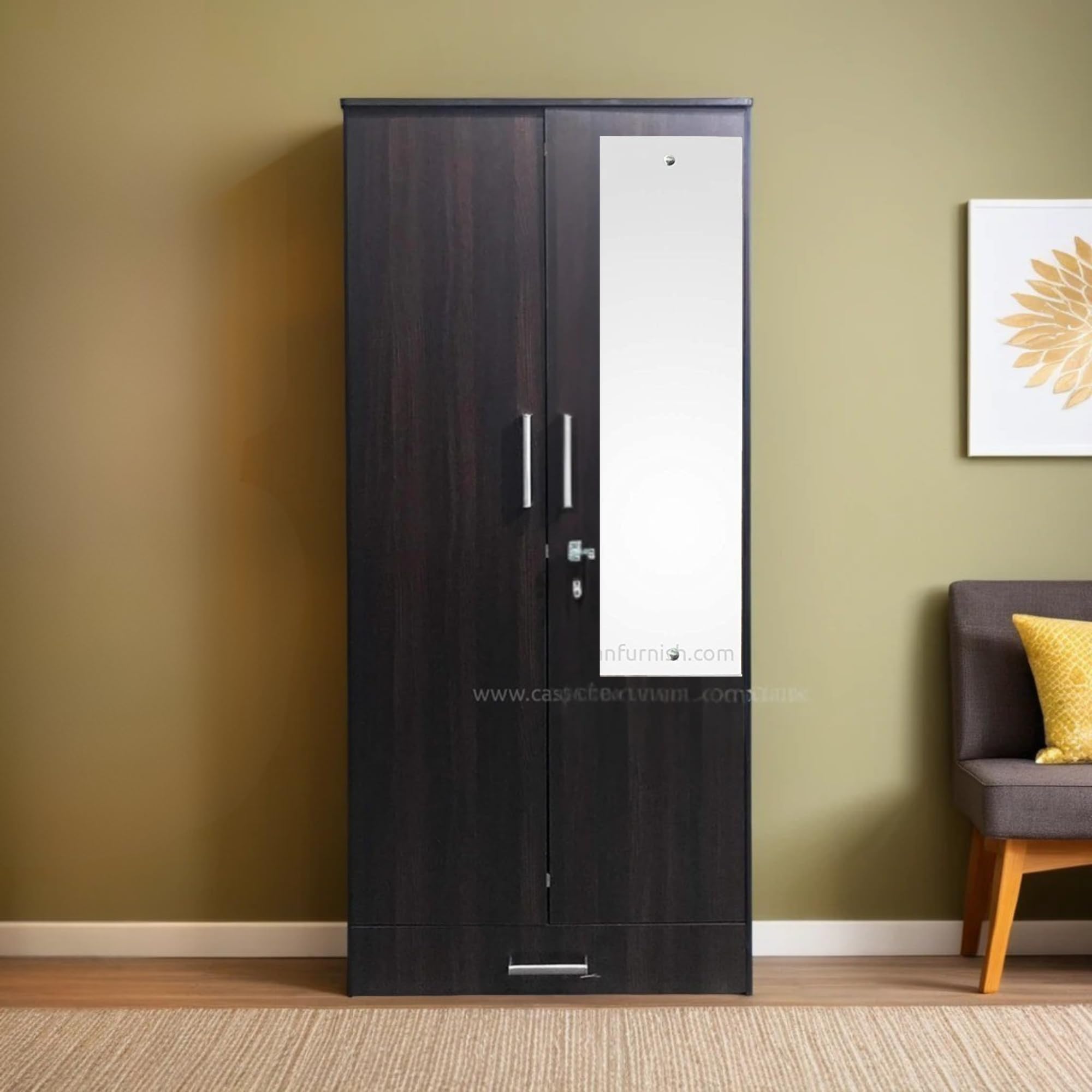 CASPIAN Engineered Wood Double Door Wooden Wardrobe (Coffee Brown)| Furniture with Dressing Mirror & Hanging Space | Cupboard/Almirah for Bedroom Clothes Storage Organizer with 4 Shelves & 3 Drawers-image-13