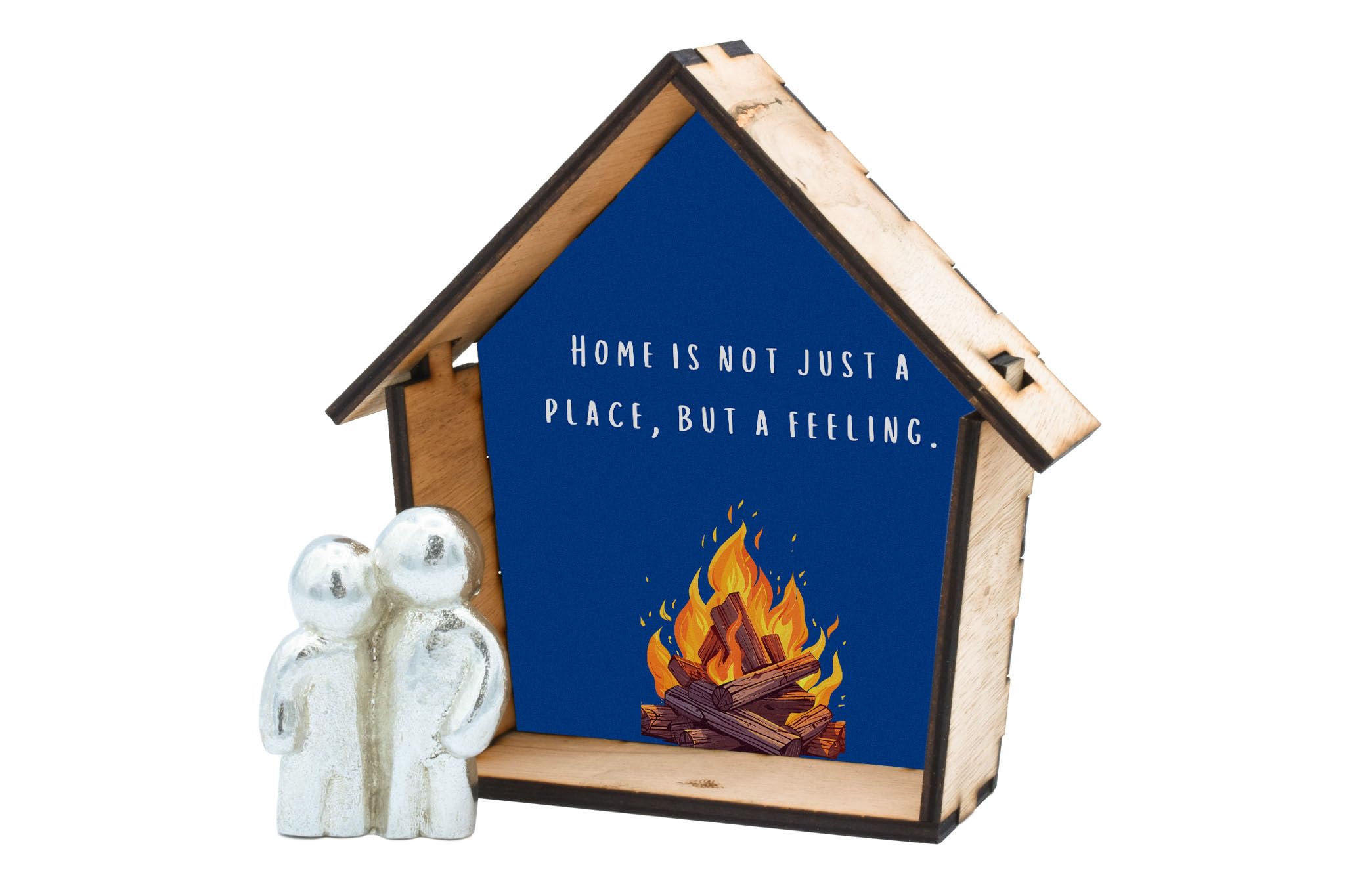 'Home is not just a place but a feeling' Family Wooden House Ornament - New Home Idea (house-ha23-firefeel)