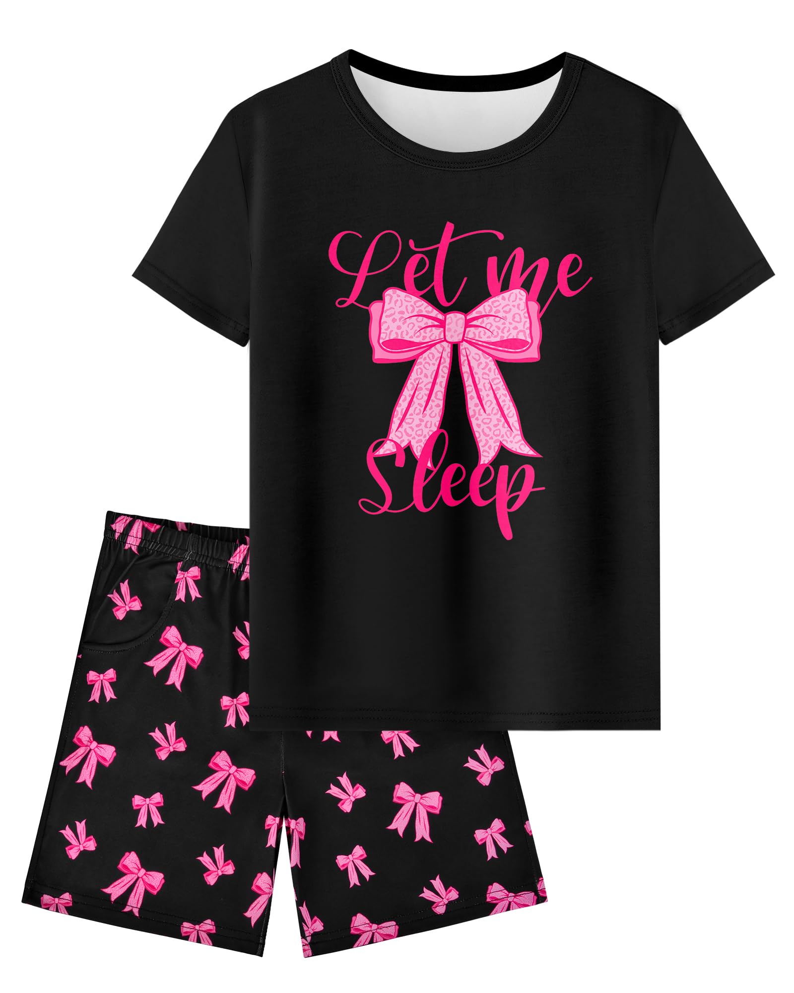 Girls Pajamas Sets Short Sleeve Summer Pjs for Girls Bow Sleepwear Kids Clothes Sets Size 3-16