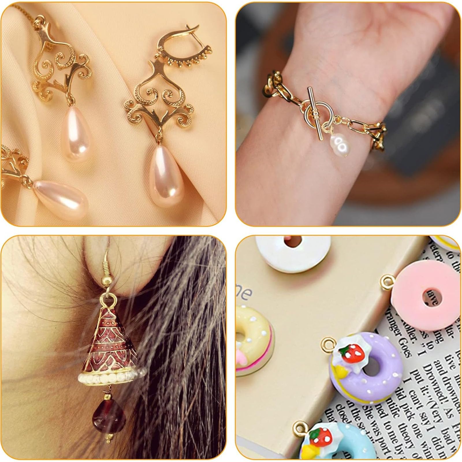 300 tornillos pequeños con ojal, tornillos de ojal con rosca de madera, ganchos de acero inoxidable para fabricación de joyas, manualidades, madera, manualidades, muebles (12, 10 y 8 mm, dorado