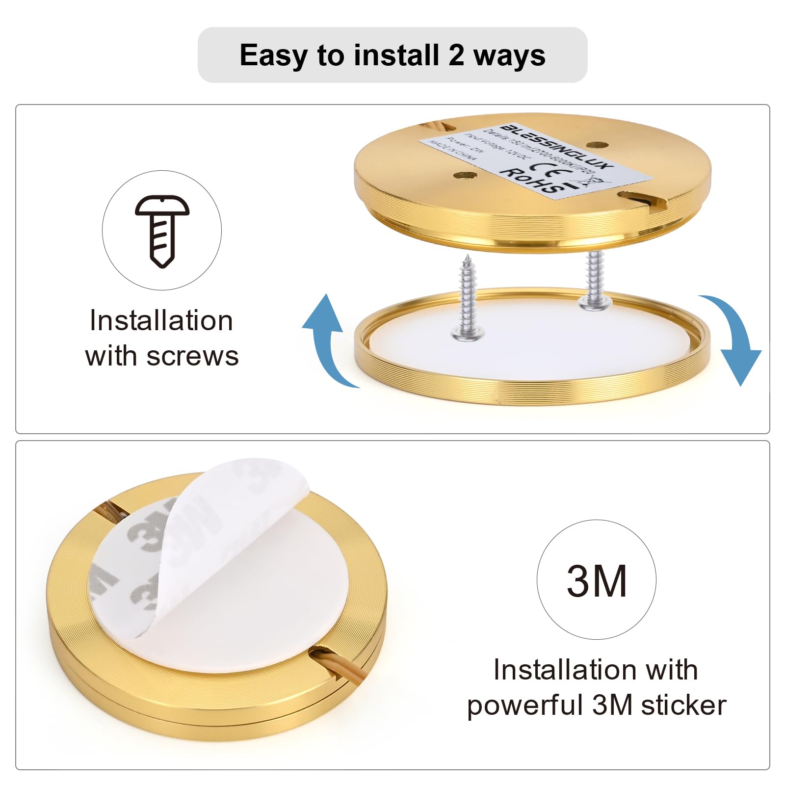 BLESSINGLUX 6-Pack Smart LED Puck Lights - Under Cabinet Lighting, App & Voice Control, 2700K-6000K - View #7