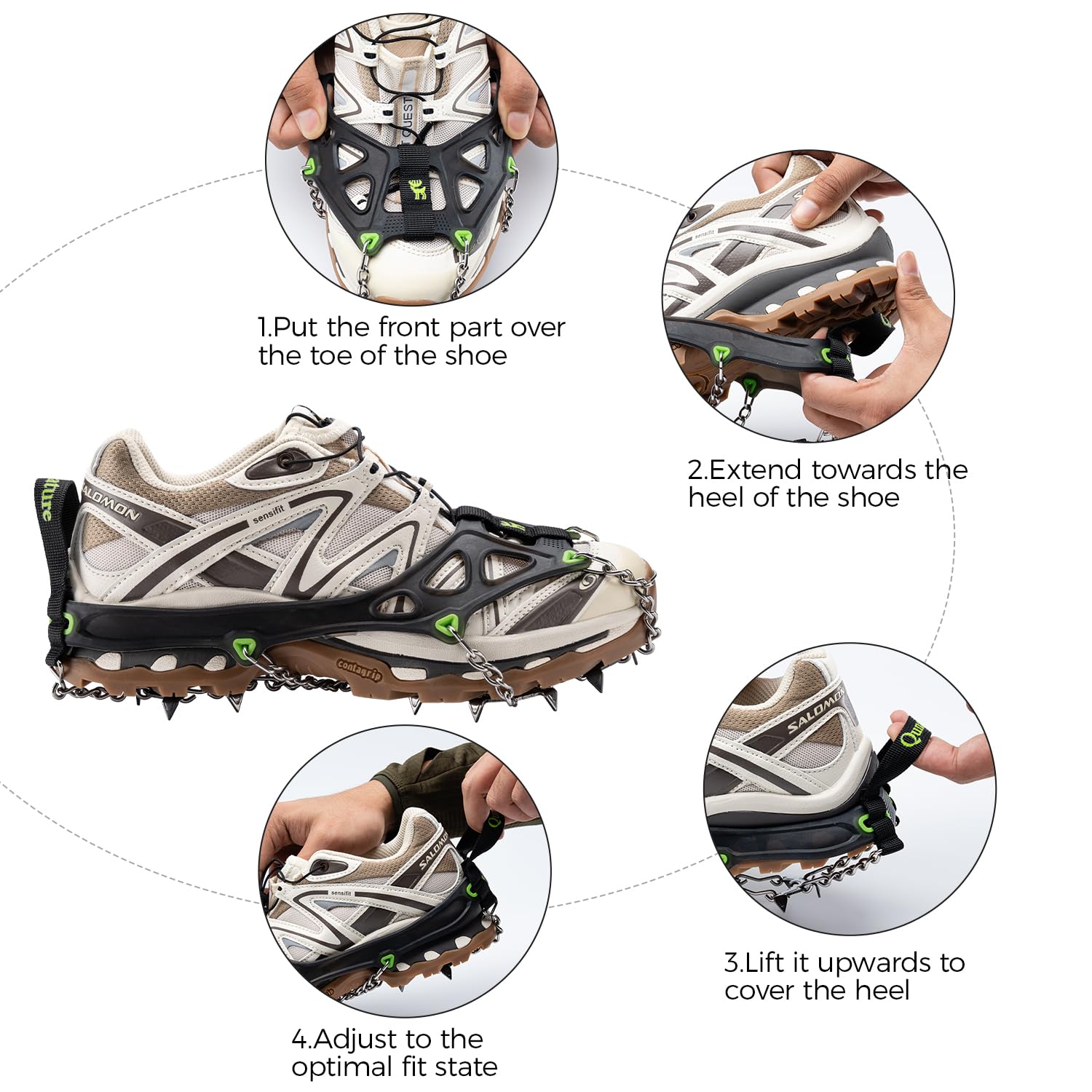 Ramponi da ghiaccio per scarpe e stivali, tacchetti da ghiaccio, trazione, impugnature da neve, unisex, 22 punte antiscivolo in acciaio inox, per escursionismo, arrampicata, passeggiate