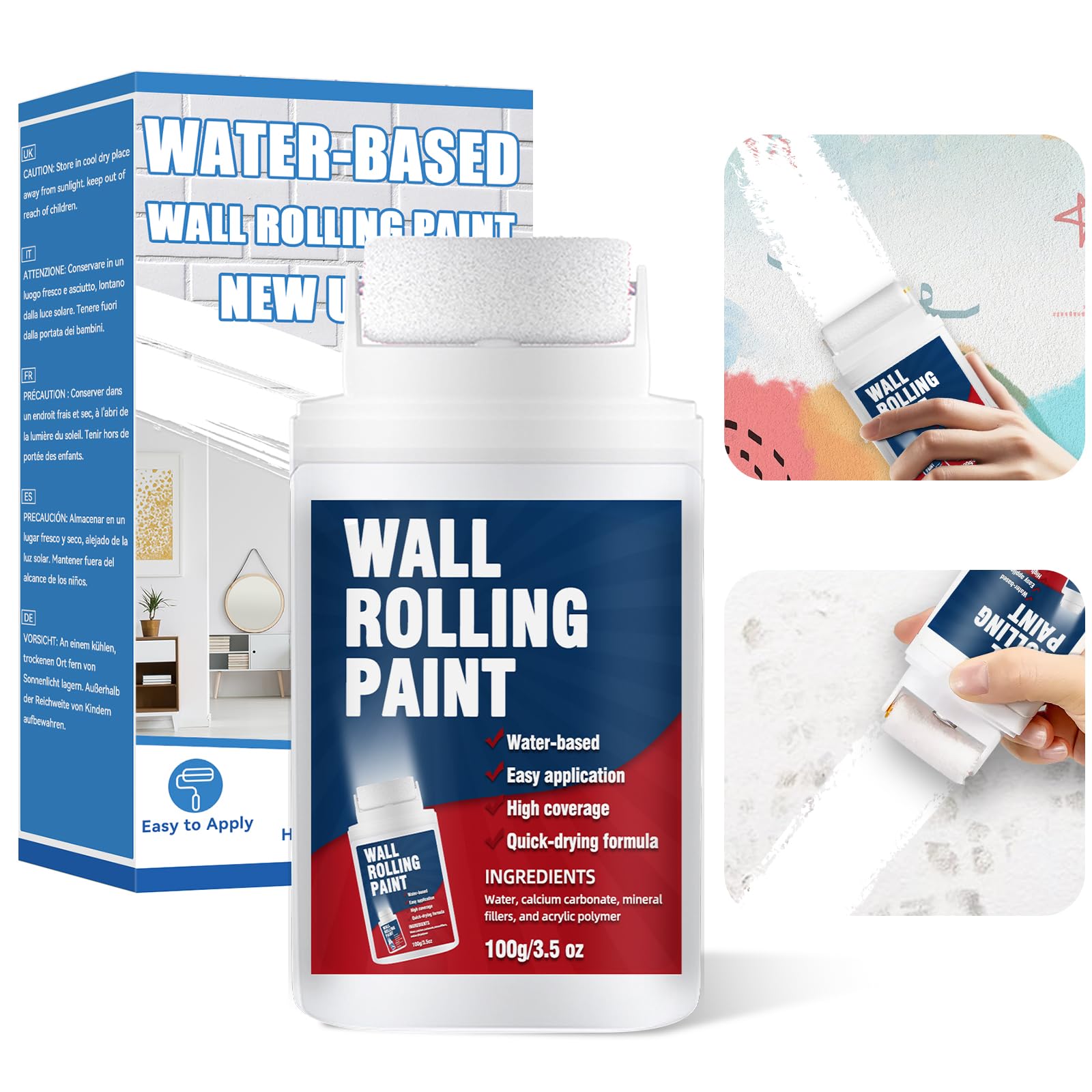 HuakChai Wandfarbe Ausbessern Weiß, Schnelltrocknende auf Wasserbasierte Wandfarbes Weiß Roller, Tragbares Farbroller Wandfarb, Ausbesserungsfarbe Weiss Roller für Flecken und Kratzer
