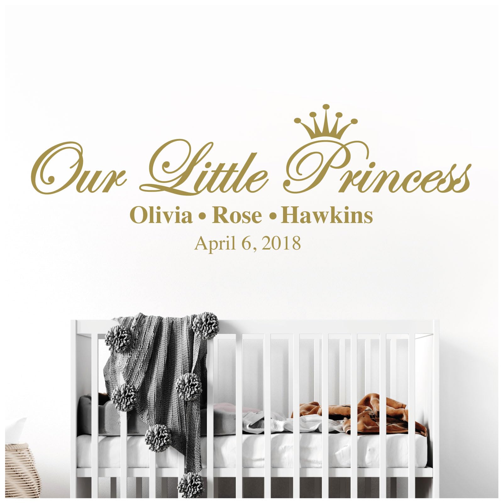 Our Little Princess, Names & Date of Birth - Baby Nursery Girls Wall Sticker [Large] [Gold]