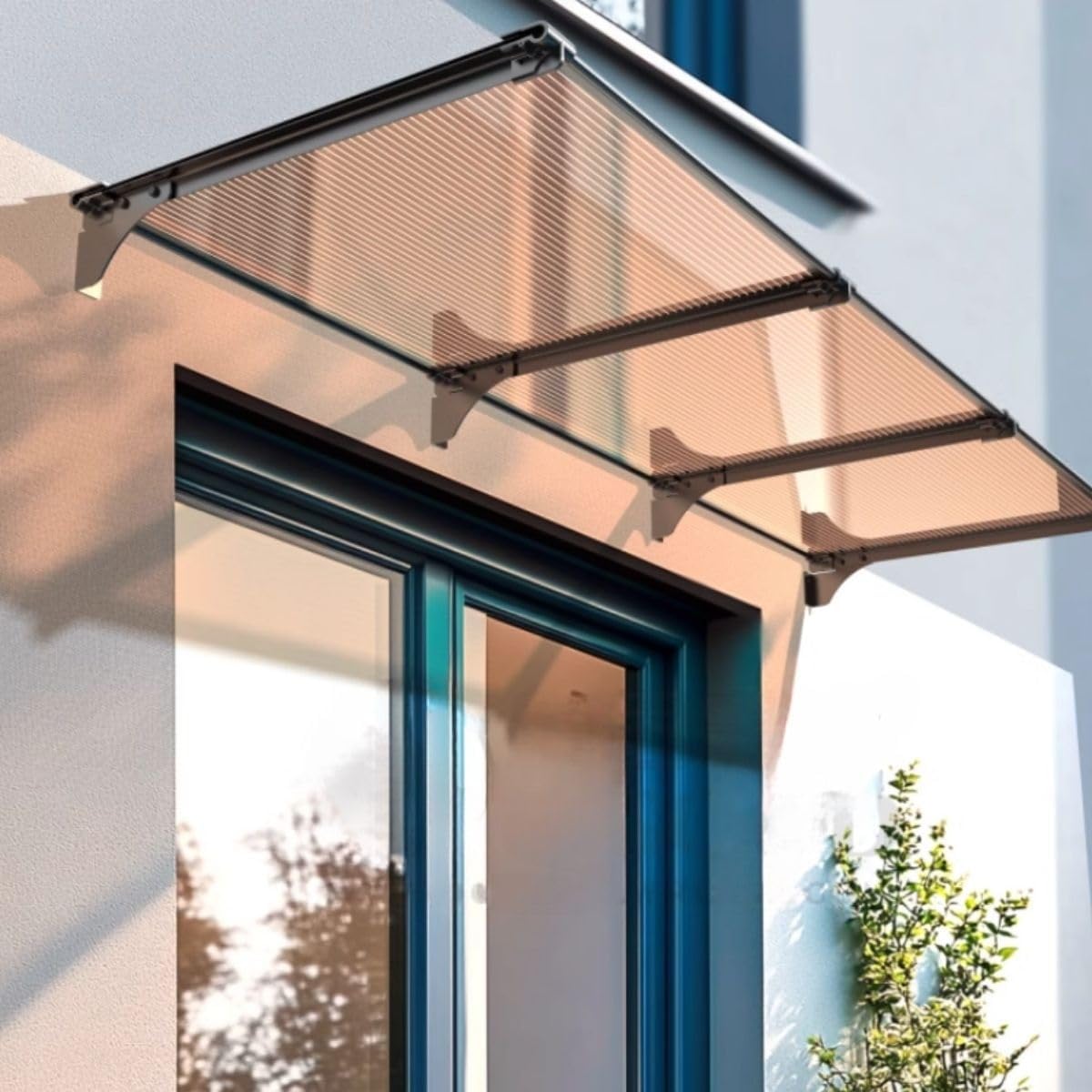 Outdoor Polycarbonate Pergola Awning Canopy - UV Protection, Rain & Snow Shield for Doors & Windows - Brown Cover (40x120cm) - Multiple (100-400cm)