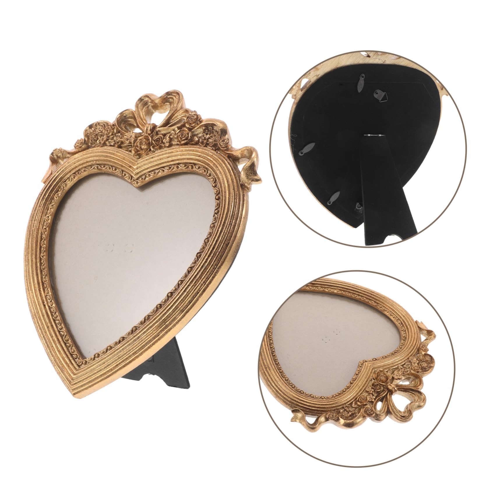 Antikes Herz-fotorahmen Resin mit Relief und Schleife Vintage Bilderrahmen Wand Tischdeko für Hochzeit Jubiläum Liebesbilderrahmen