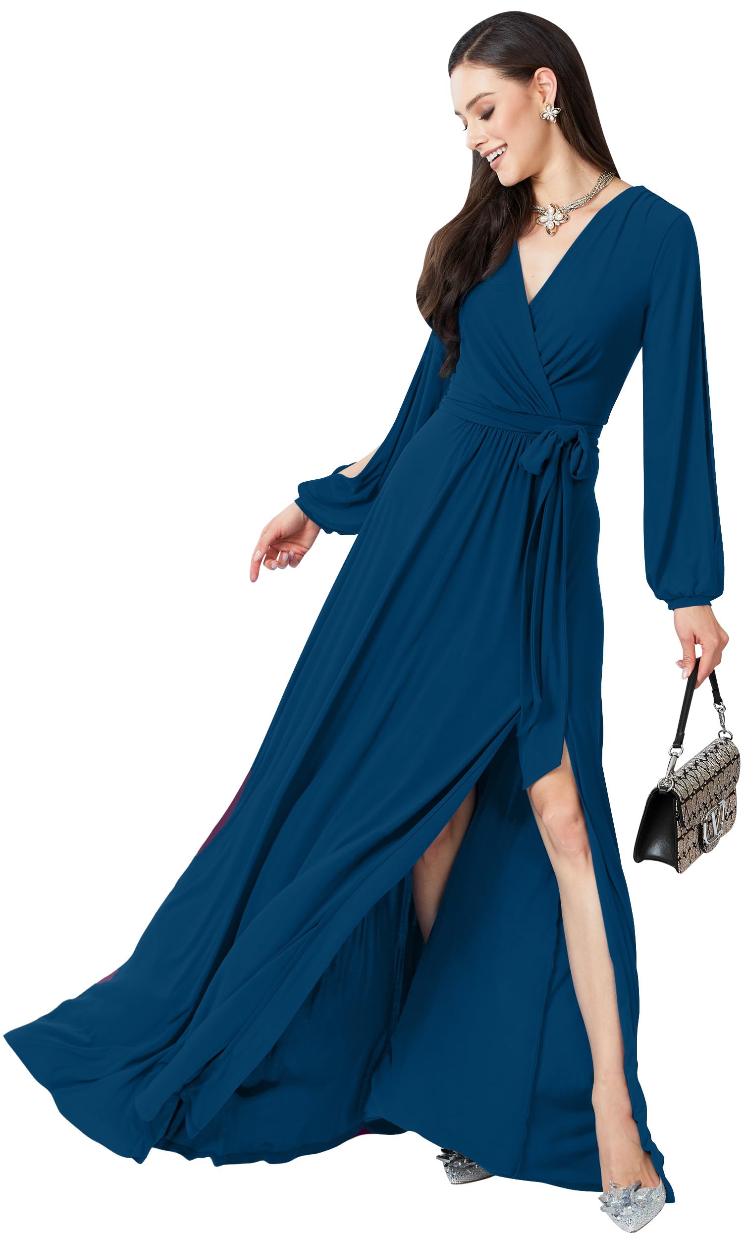 KOH KOH Womens 2026 Long Sleeve Sexy Slit Photoshoot Evening Fall Maxi Dress Gown