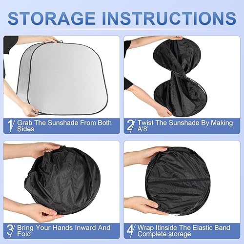 Miniatura 4 de JUSTTOP Parasol plegable para parabrisas de 2 piezas, 210T, material de poliéster reflectante plateado (mediano, 27.9 x 31.1 pulgadas)