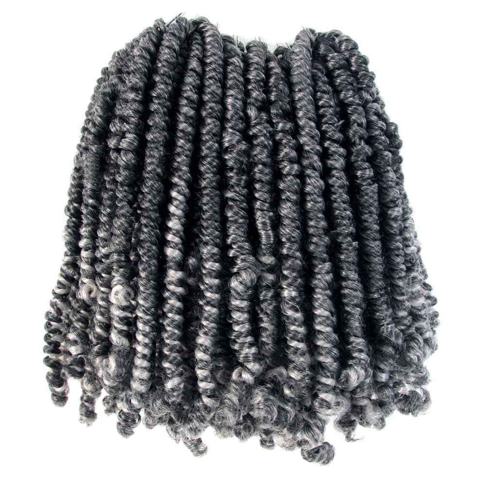 Niseyo Pre twisted Ombre Gray Bob Spring Twist Hair 8 Inch 7 Packs Short Pre-looped Crochet Braid (TGrey)
