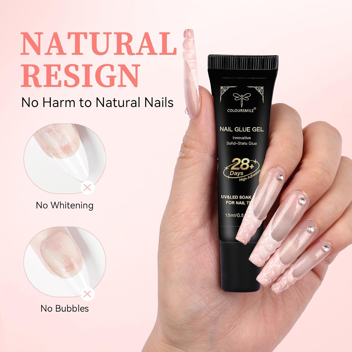 15ml Strong Gel Nail Glue - Lamp Cured Soak Off, Adhesive for Acrylic Fake Nails, Tips Extension & Press On Gelly Nails