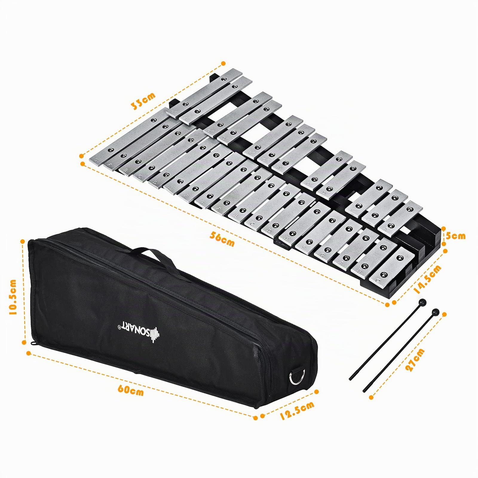 DREAMADE Glockenspiel, 30 Note Xylophone Pliant avec 2 Maillets, Xylophone en Aluminium Cadre en Bois avec Sac de Transport, Instrument de Percussion pour Enfant et Adulte