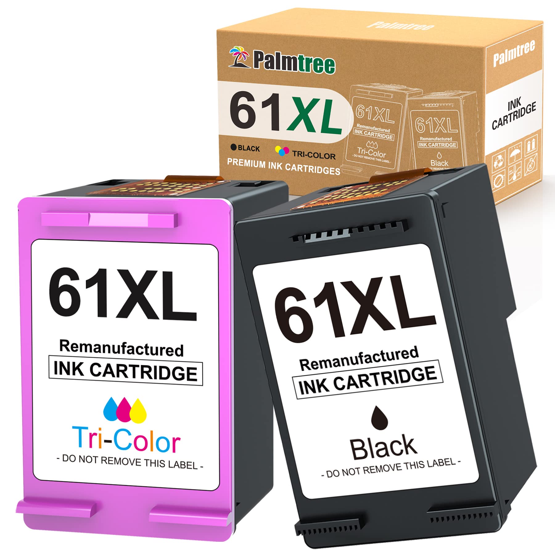 Palmtree Remanufactured Ink Cartridges Replacement for HP 61XL 61 XL to use with HP Envy 4500 5530 5534 5535 Deskjet 1000 1010 2540 1056 1510 Officejet 4630 4635 Printer Ink (1 Black, 1 Tri-Color)