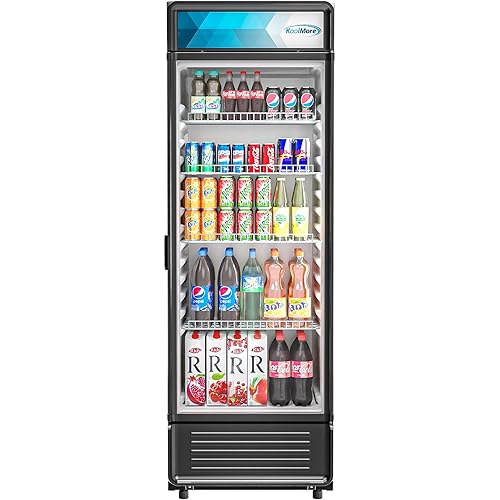 KoolMore Commercial One Glass Door Display Upright Beverage Refrigerator Cooler Merchandiser - 12 Cu. Ft [Black] (MDR-1GD-12C)