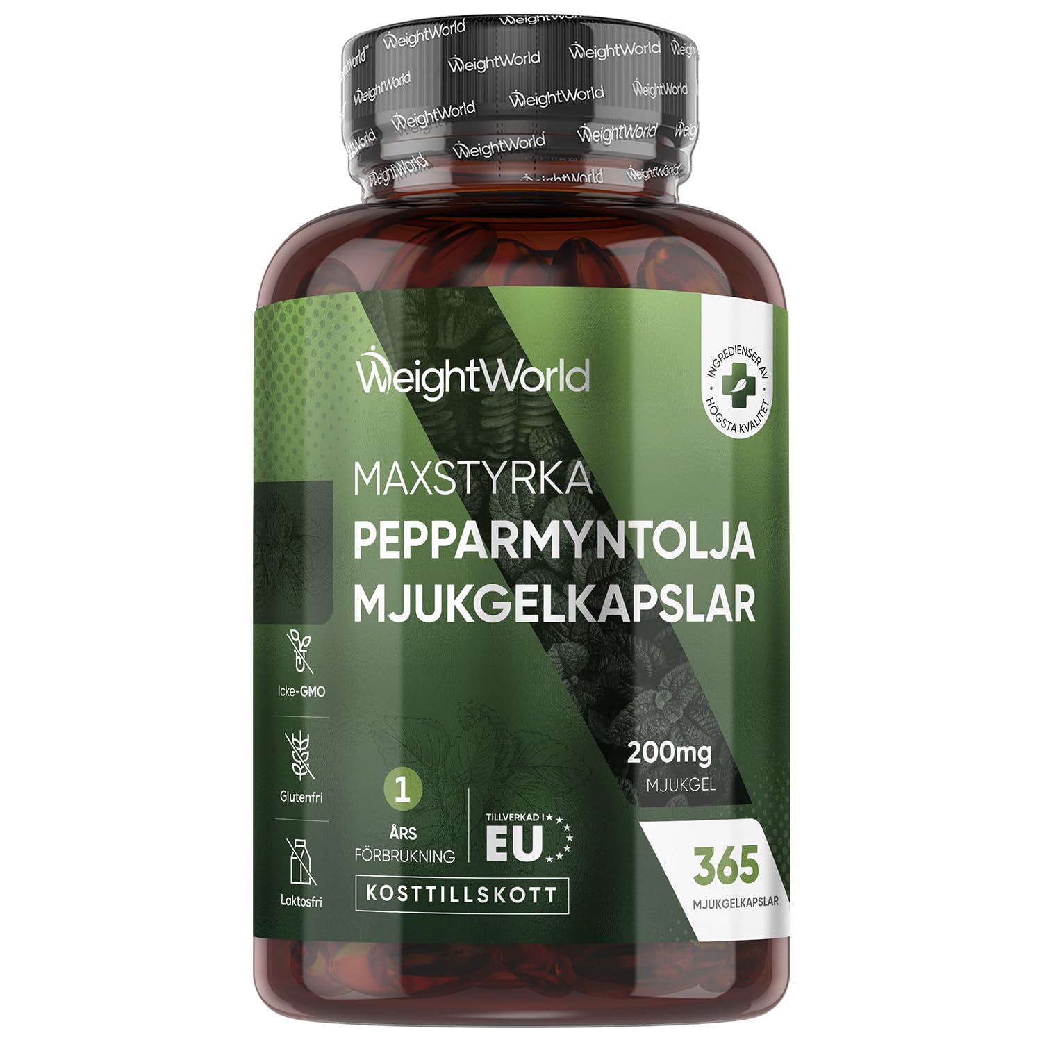 Peppermint Oil Capsules 200mg - 1 Year Supply - 365 Softgels - Easy to Consume - 1 Per Day - Peppermint Oil Softgels - Lactose-Free & Gluten-Free Supplement - Non-GMO & GMP-Approved