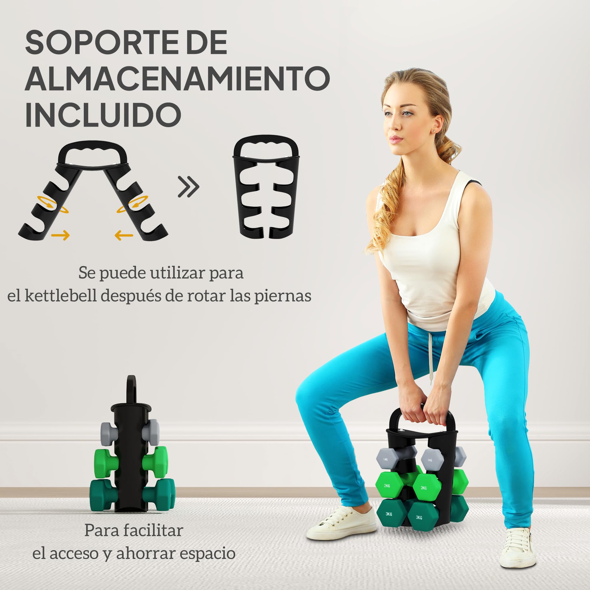 SPORTNOW Juego de Mancuernas de 6 Piezas 12 kg a 24 kg Mancuernas Hexagonales con Soporte de Almacenamiento y Mango Antideslizante para Musculación Entrenamiento en Casa Gimnasio Multicolor