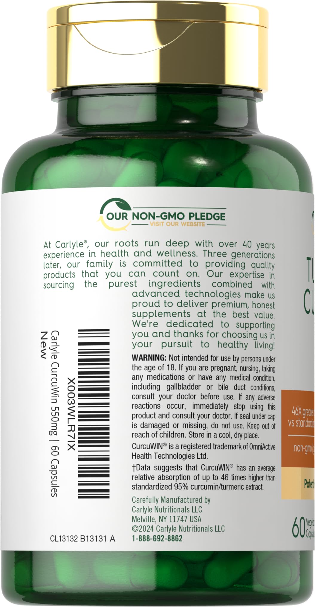 Carlyle Turmeric Curcumin 550mg | 60 Vegetarian Capsules — Amazon image 3
