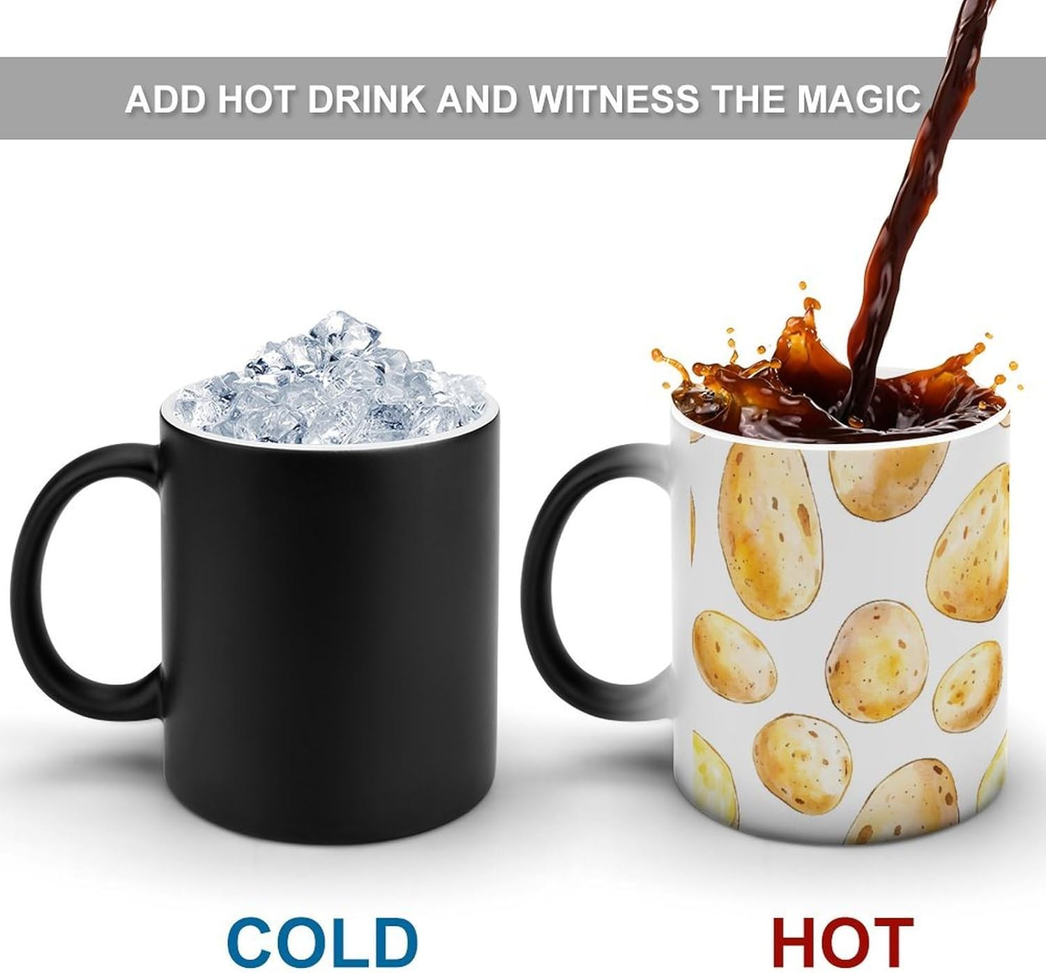 Hand-Drawn Potatoes Color Changing Mug Heated Ceramic Cup Heat Sensitive Coffee Mug Fun Gift