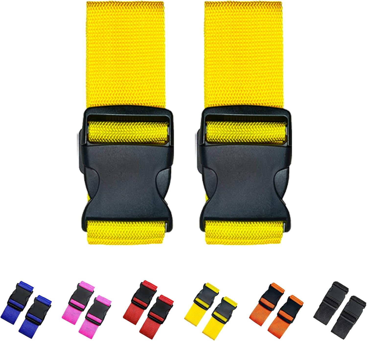 2 Pack Suitcase Straps, Bright Color Adjustable Luggage Belts, TSA Approved (Yellow