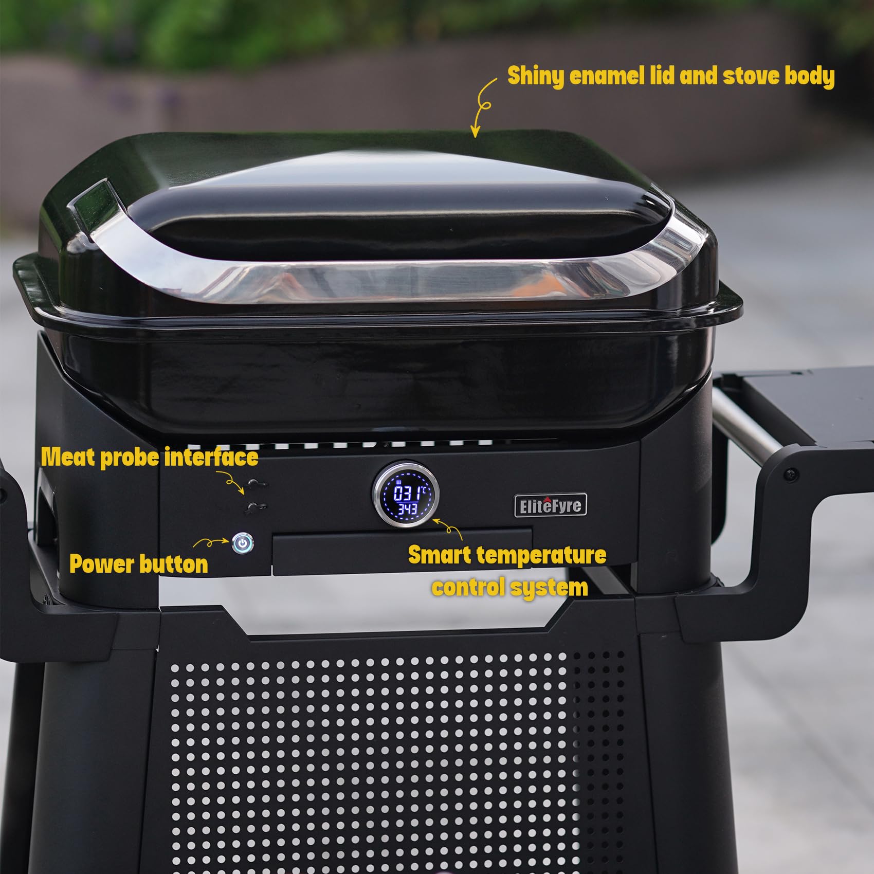 Volteq Smart Elektrogrill, 343°C Profi-Hitze in 20 Min, Tischgrill mit Fleischsonde & LED-Display, 1720 cm² Grillfläche, 6-in-1 Multigrill für Balkon & Terrasse, Emaille-Beschichtung