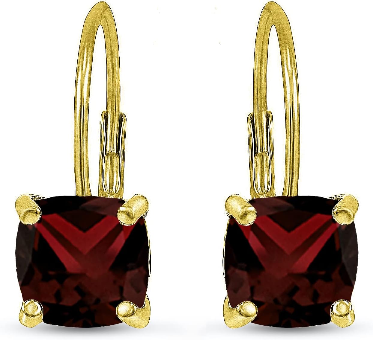 Birthstone Earrings for Women - 7mm Cushion Solitaire Leverback Drop Earrings, Genuine or Synthetic Gemstone, Dainty Sterling Silver or Gold Flash Silver