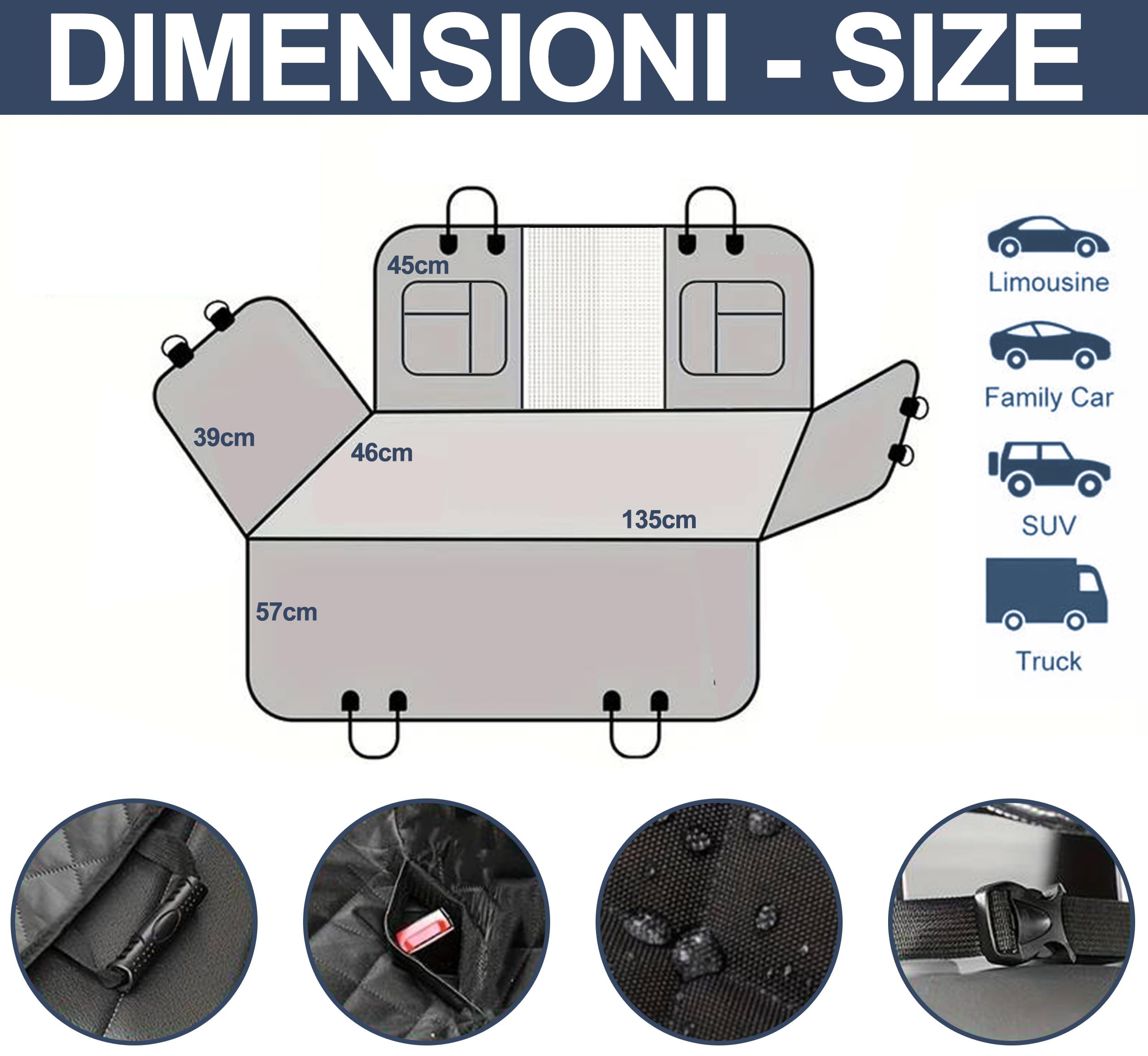 Auto Accessori Lupex Coprisedile Auto per Cani, Telo sedili Posteriore per Animali Domestici, tessuto Oxford Antiscivolo Antigraffiato con Alette Laterali, Impermeabile con Finestre a Maglie