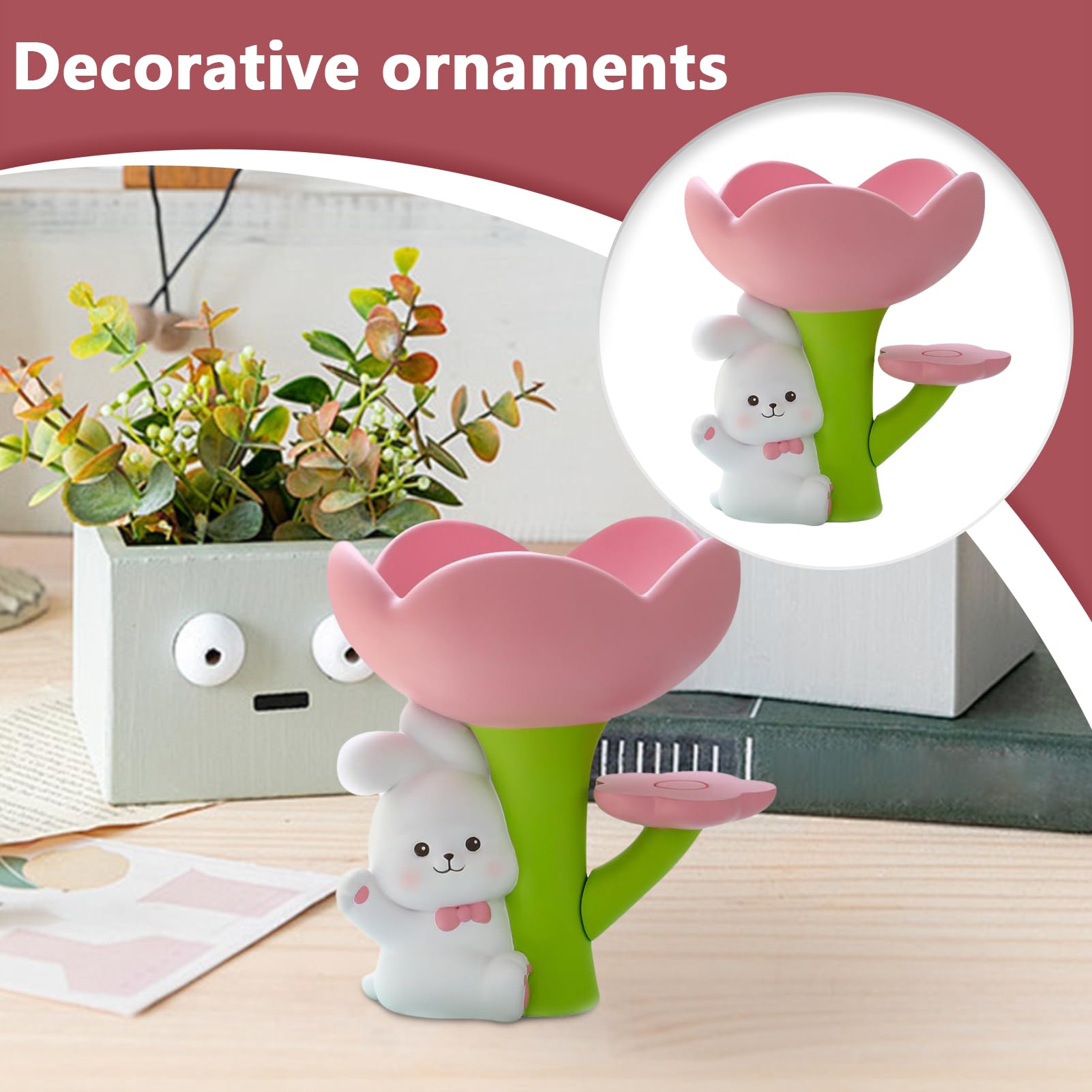 Dekoracja króliczka królika, urocza figurka królika, dekoracyjne pudełko do przechowywania biżuterii, Collectible Easter Table Centerpiece, Portable Compact Versatile Ideal for Home, Living