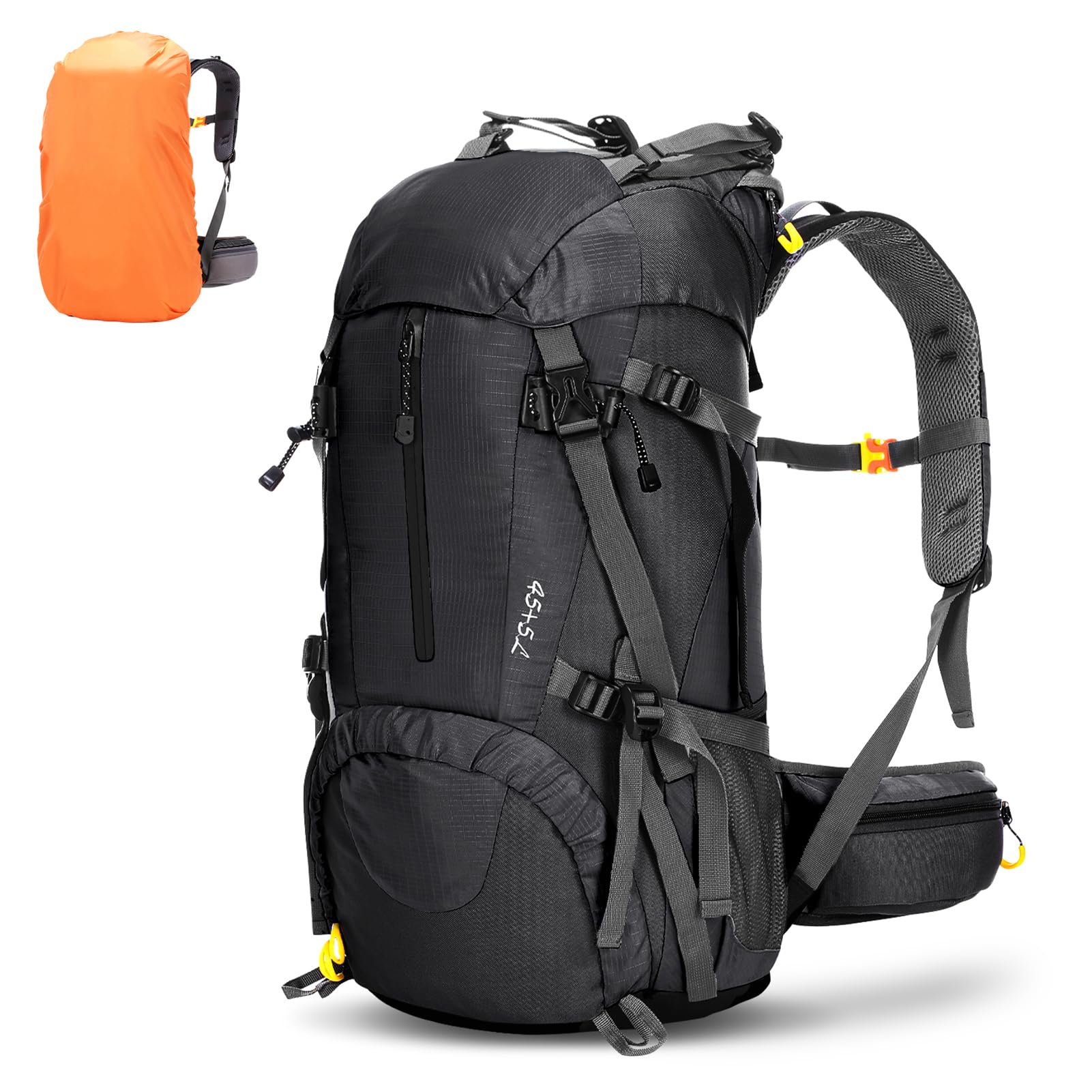 50L Wasserabweisender Kletterrucksack für Camping, mit Regenschutz, Unisex, Schwarz, 60 X 30 X 20 Cm