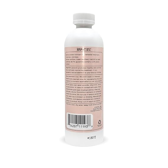 Raw Plus Rare Organic Vegetable Glycerin Liquid, Food Grade Glycerine for Skin and Hair Care, Cosmetic and Pharmaceutical, Kosher, Halal, Vegetable Glycerine