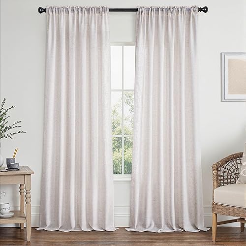 MIULEE Cortinas de lino blanco de 84 pulgadas de largo, juego de 2 paneles para sala de estar, dormitorio, semitransparentes, filtrantes de luz,