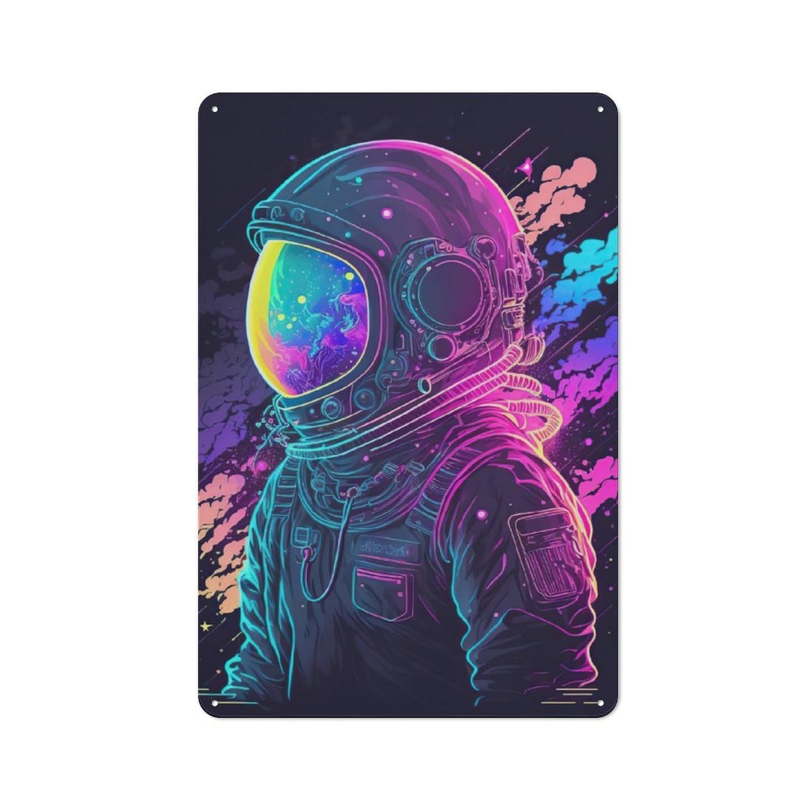 Junmoney Neon Astronaut Rustic Tin Sign 30X20cm For Café Or Restaurant, A Decorative Christmas Gift For Hospitality Interior Collectors