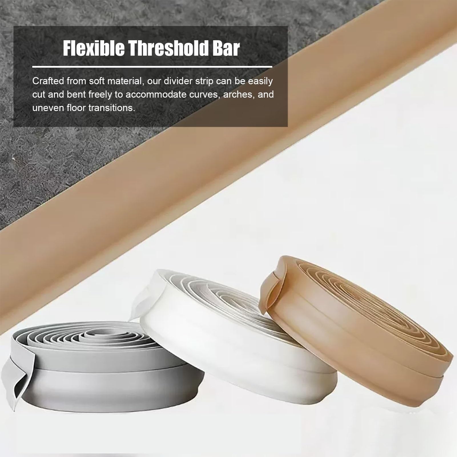 Profilo di Transizione Pavimento Tappeti Bordo Protezione tra 3 e 15 mm | Striscia di Raccordo Autoadesiva per Moquette, Profilo di Finitura Personalizzabile per Bordure di Pavimenti per Porte