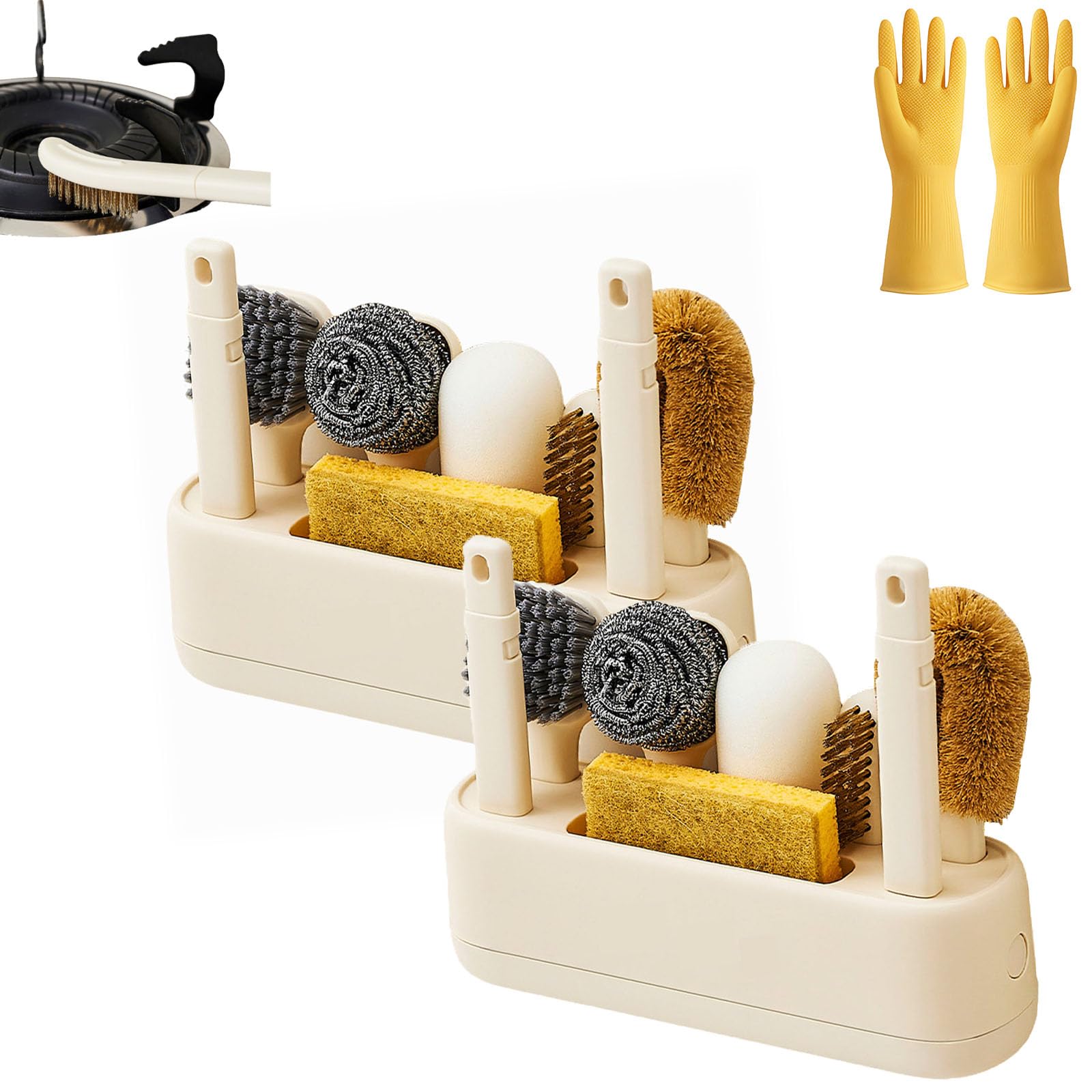 Vielseitiges KüChenreinigungs-Set Mit AufbewahrungsstäNder,Wiederverwendbar Zum Waschen Und Schrubben,Geeignet FüR TöPfe,Geschirr,Flaschen Und KochfläChen,Praktischer KüChenhelfer (2pc)