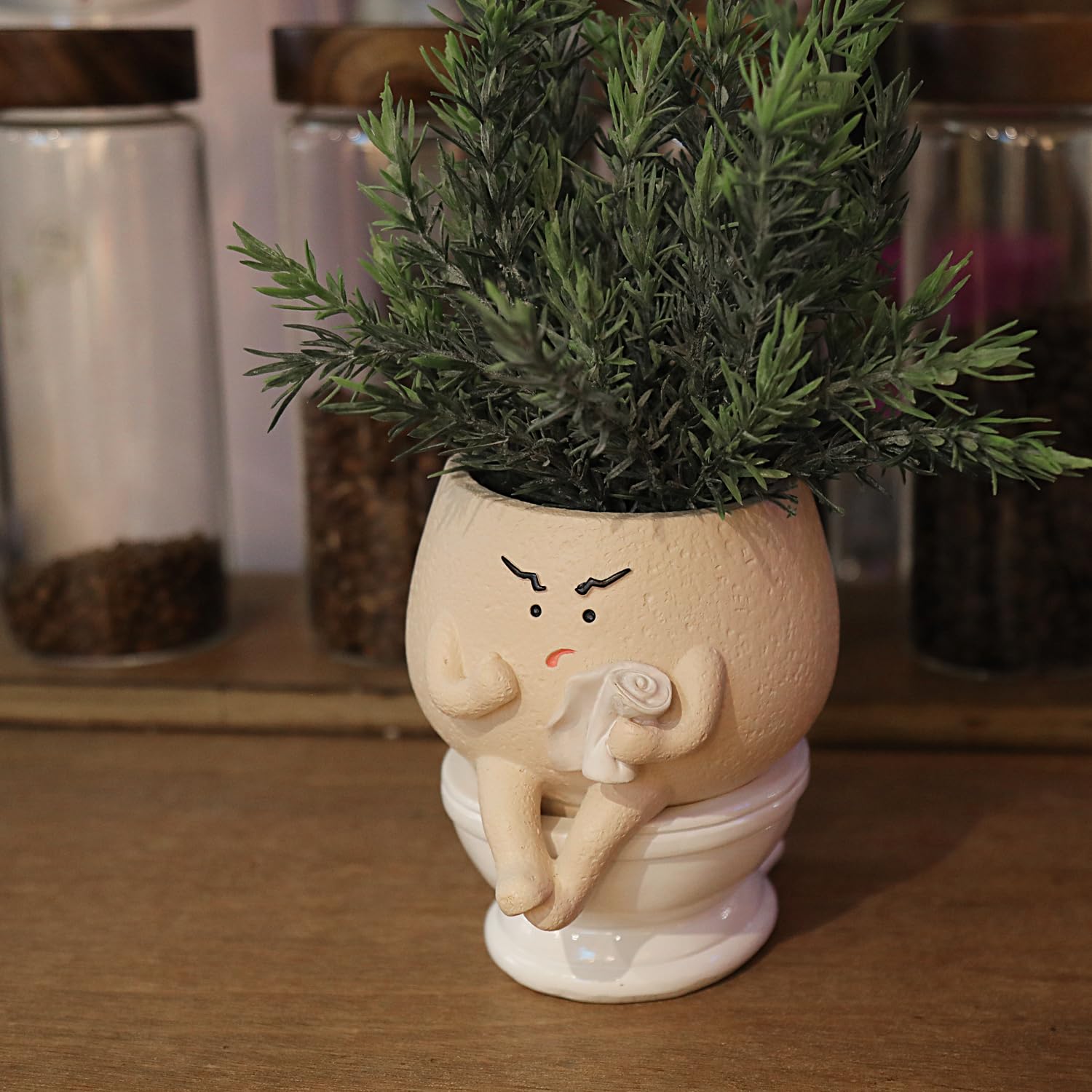 UMESONG Cute Face Self Watering Planter Pot with Drainage Hole Funny Toilet Plant Pot for Indoor Outdoor Unique Head Planters for Bathroom Gift Ideas for Mother, Christmas
