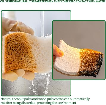 Sponges Kitchen Natural Dish Sponge Plant-Based Biodegradable Compostable | Cellulose with Coconut Scrubber Sponge Non Scratch Eco Friendly Kitchen sponges for Kitchen Dishes(Pack of 12)
