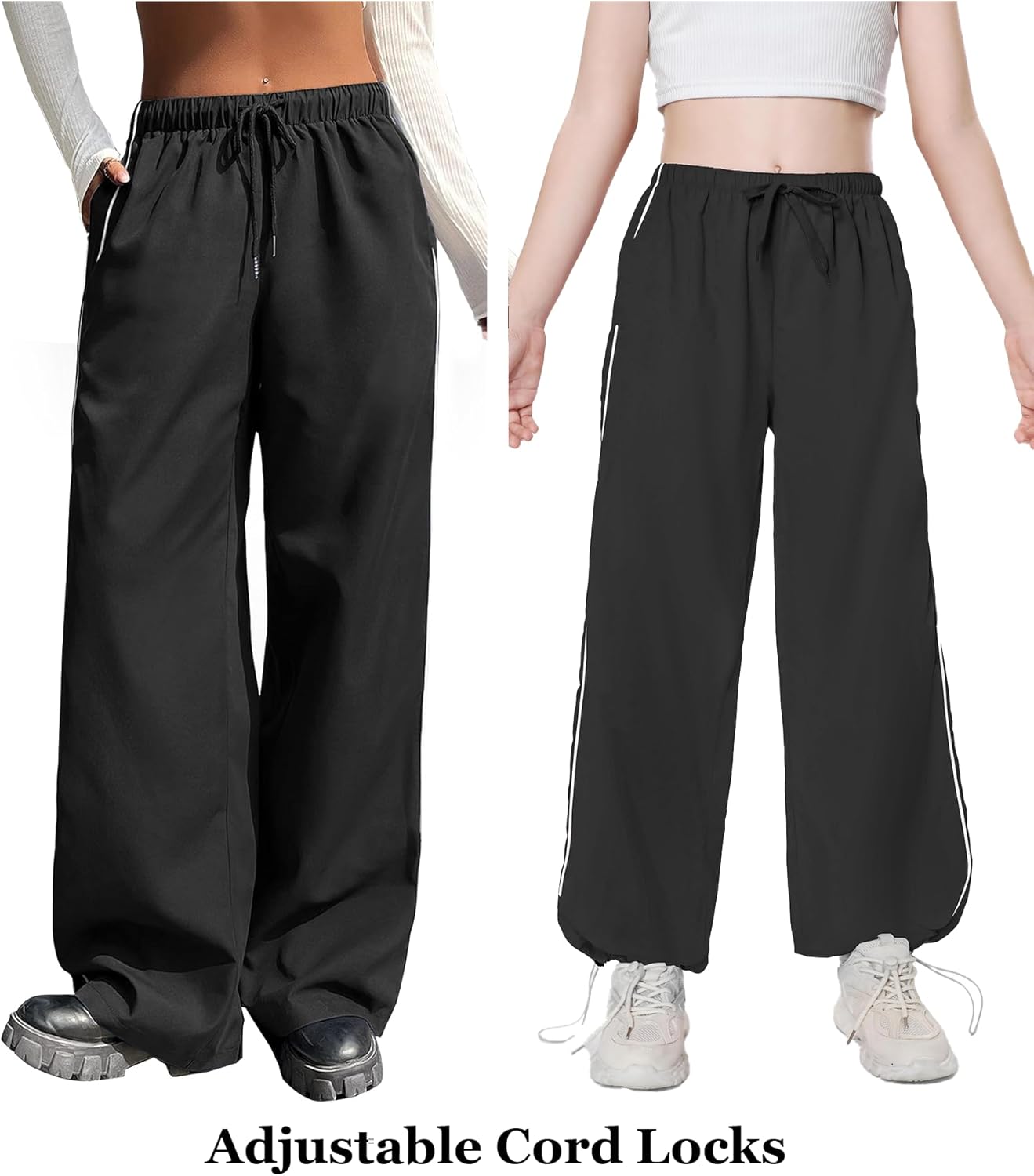 EXARUS Girls Parachute Pants Cargo Baggy Hip Hop Drawstring with Pockets Elastic Y2K for Kids 8-14Y - Image 3