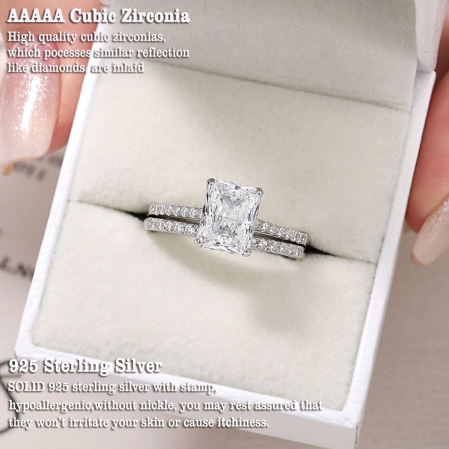 Newshe Jewellery Cubic Zirconia Engagement Rings for Women Wedding Ring Set Solitaire 925 Sterling Silver Oval Bridal Sets Travel Anniversary Size 4-13 - Image 5