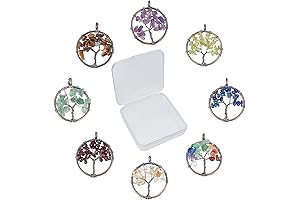 SUNNYCLUE 8Pcs Tree of Life Crystal Pendants for DIY Jewelry Making