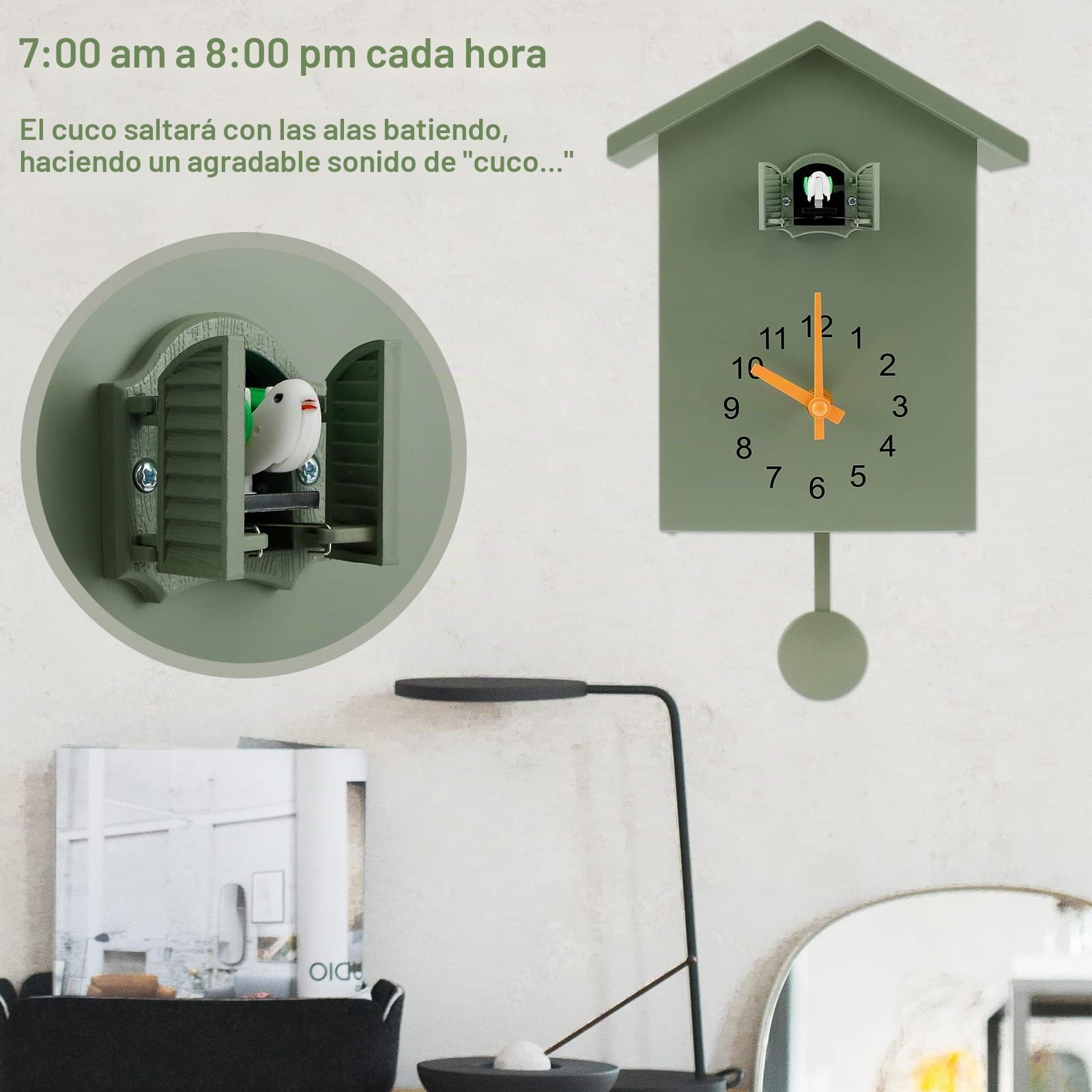 Reloj de cuco moderno reloj de pared de cuco colgante de cuco con péndulo delicado y sonido de cantos de pájaros, reloj de cuco a pilas, decoración de moda para salón, hogar, oficina