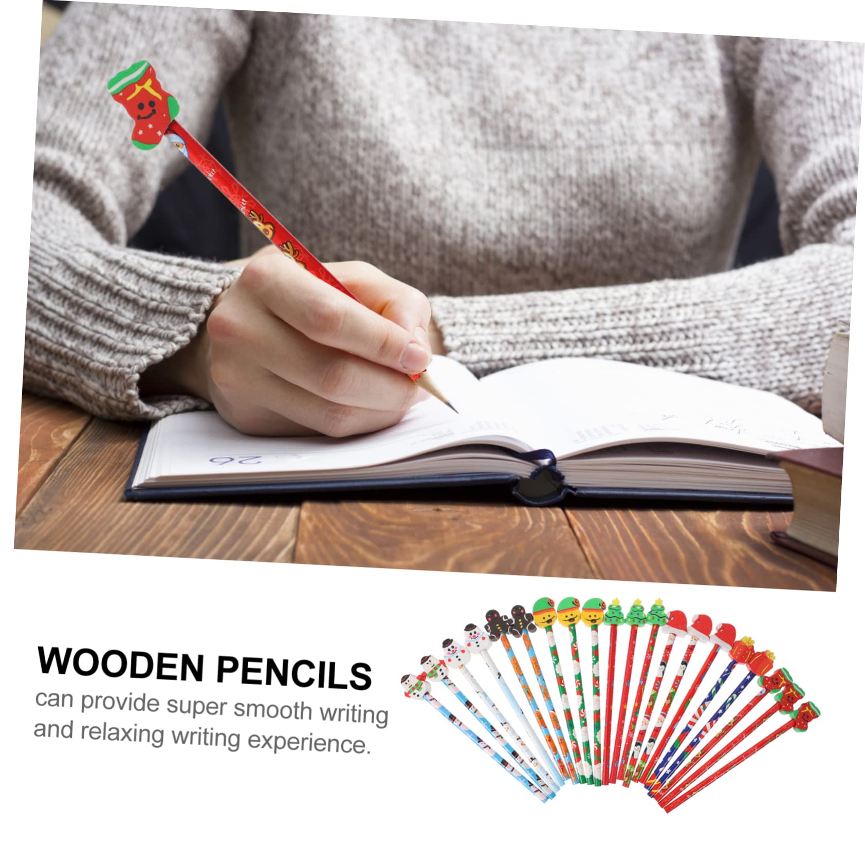 TEHAUX 40pièces Crayons De Noël Carton Avec Effaceurs Crayons Cartoon Pour Fournitures Scolaires Et De Fête