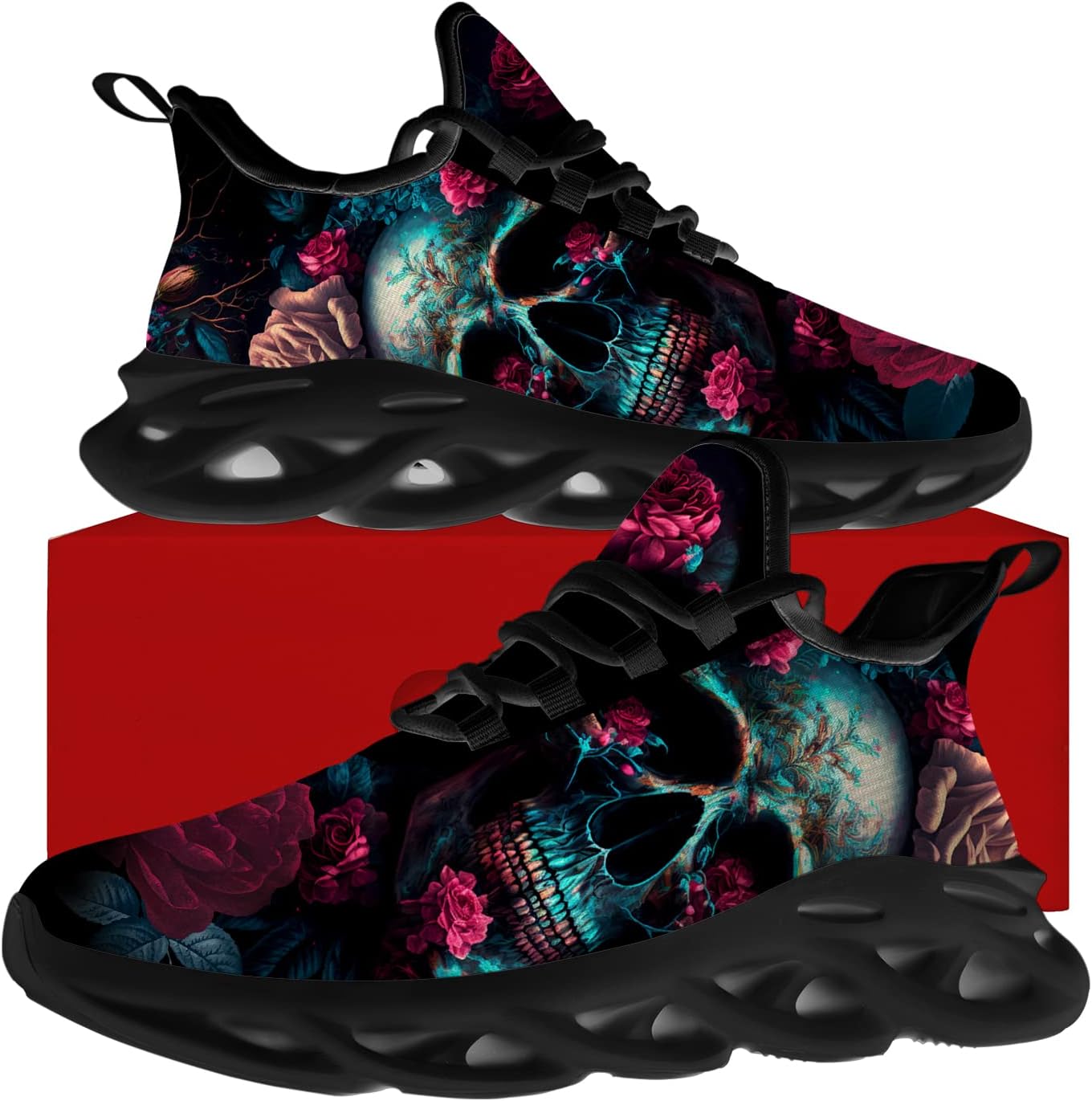 Ciadoon Skull Shoes for Women Men Road Running Cross Training Walking Tennis Lightweight Sneakers Retro Shoes Gifts for Him Her
