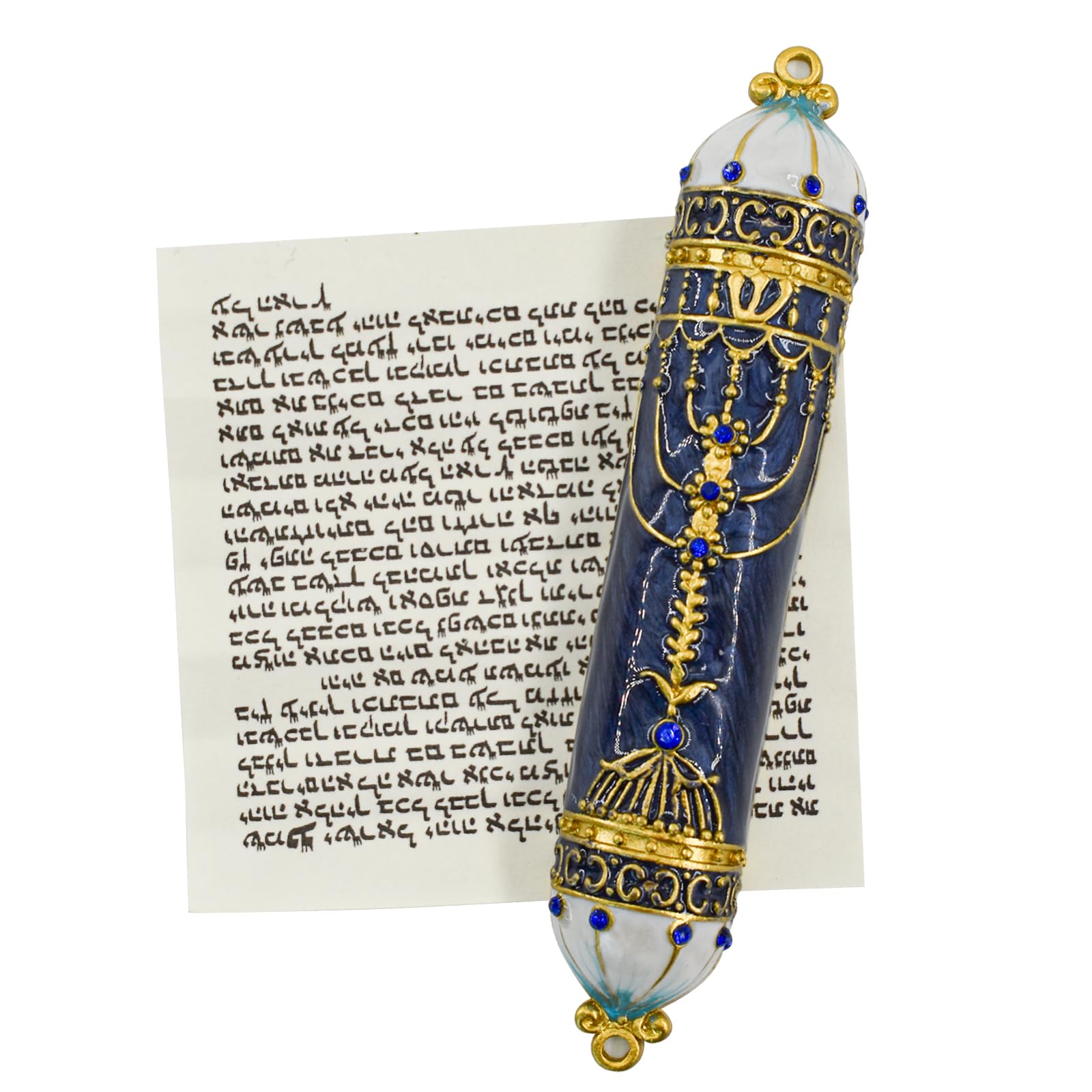 MrMrKura Mezuzah with Scroll for Door, Enamel&Zinc Alloy Blessing Mezuzah Case for Door, Colored Painted Mezuzha Scroll Kosher for Jewish Gifts/Jewish Decor, Christmas (Blue, 5 * 0.86 in)