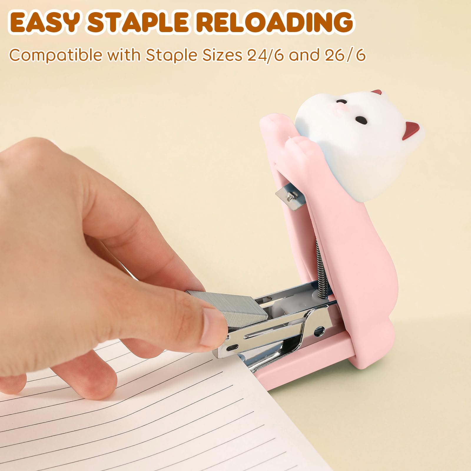 Honagu Mini Cute Animal Stapler with Staples, Cartoon Stereoscopic Silicone (PVC) Stapler, Labor-Saving Office Supplies for Teachers, Students,Girls,Gift Stocking Stuffers for Kids( Puppy): Pink