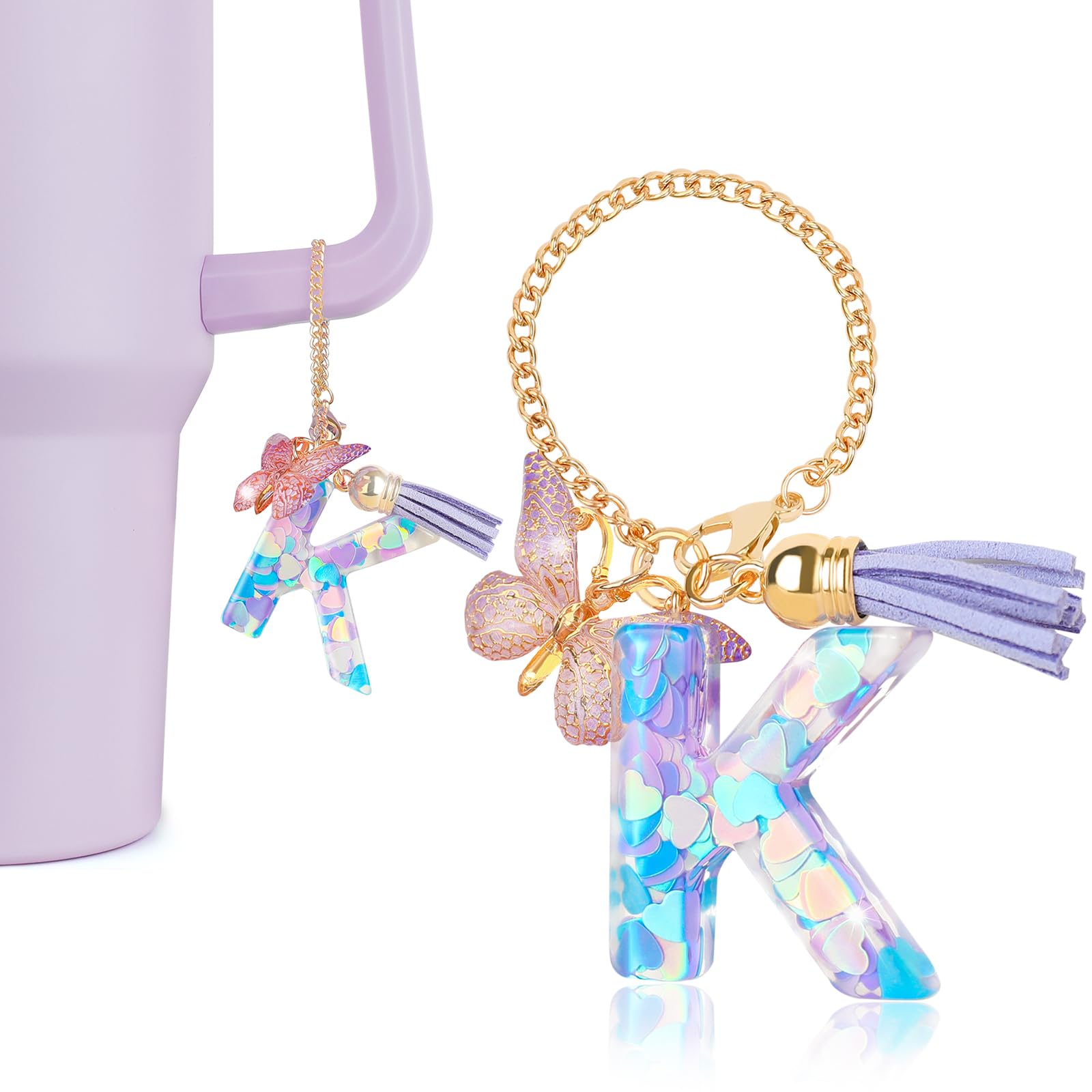 DECZHIYU Letter Charms for Stanley Cup with Handle, Initial K Charms Accessories for Stanley Tumbler, Purple Charm for Key Purse Handbags Backpacks,