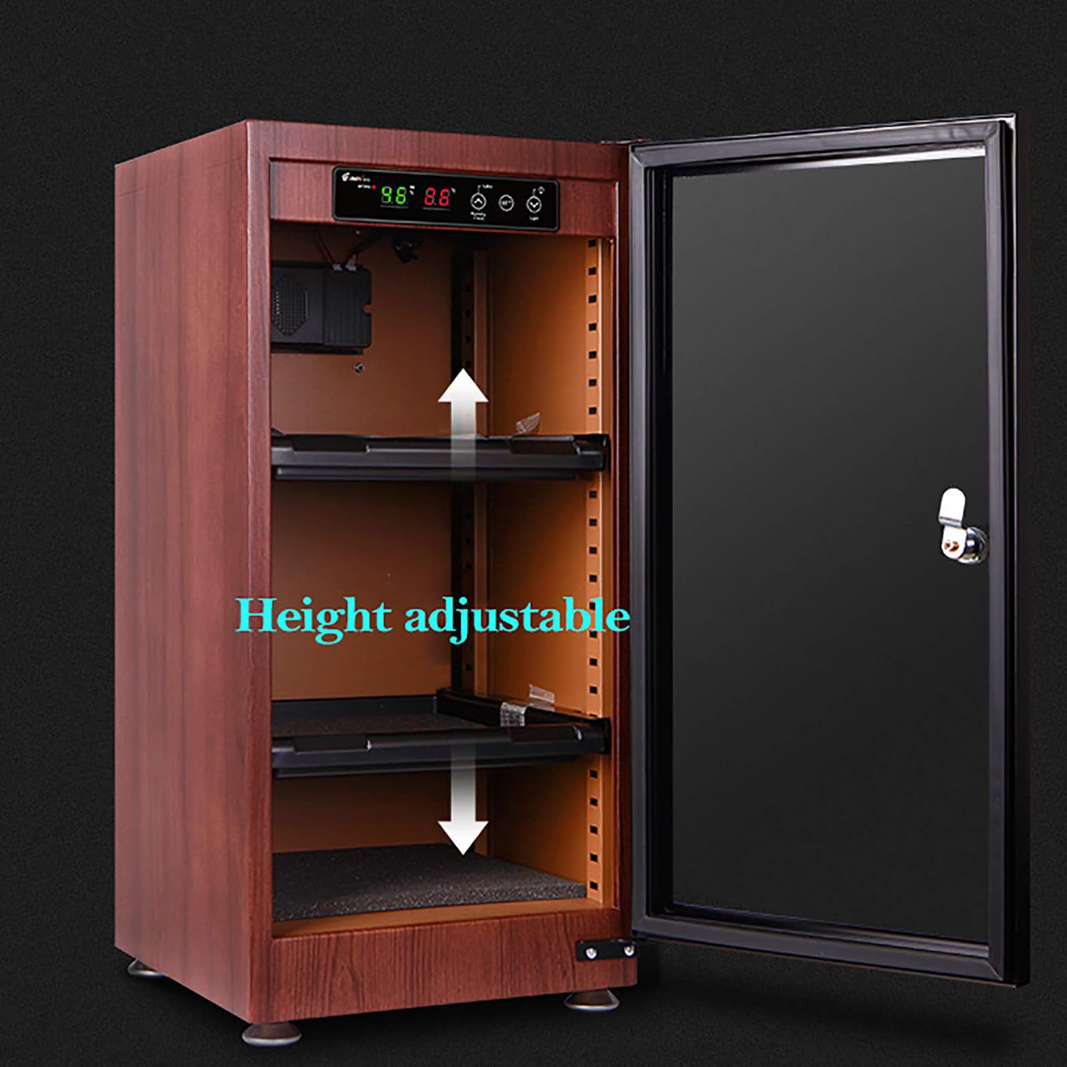 Armario deshumidificador de 50 litros con Control Digital por cámara, Caja desecadora electrónica automática silenciosa con Control de Humedad y luz LED. (Black)