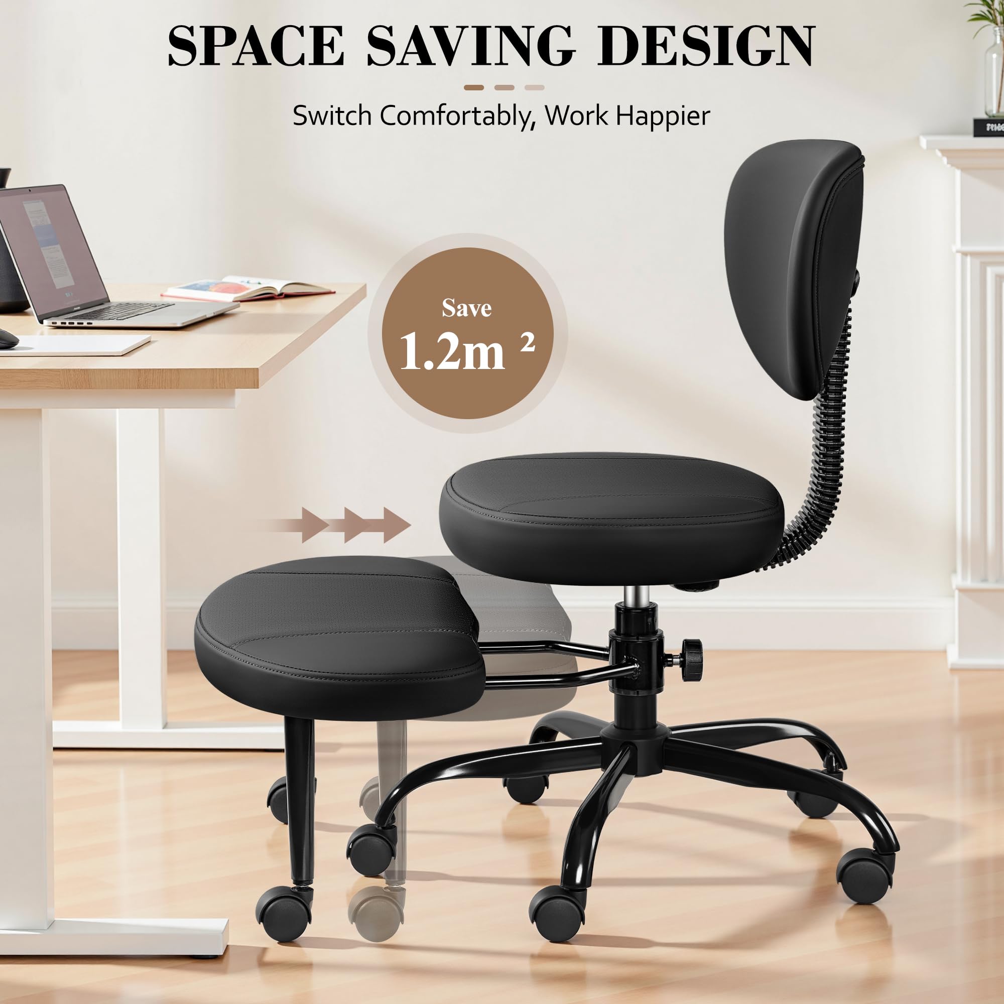 AtHope Silla de dibujo, silla de oficina alta, silla de escritorio ergonómica, con anillo reposapiés ajustable, soporte lumbar 3D, reposabrazos abatibles, taburete de escritorio giratorio para trabajo