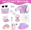 Set de accesorios de maquillaje y ropa para muñeca de 18 pulgadas American, incluye ropa y zapatos para muñeca de 18 pulgadas, bolsa, set de brochas de maquillaje, peine plegable, sombra de ojos, lápiz labial, moño, pinza para el cabello, gafas de sol, cuerda para el cabello (no incluye muñeca) 2