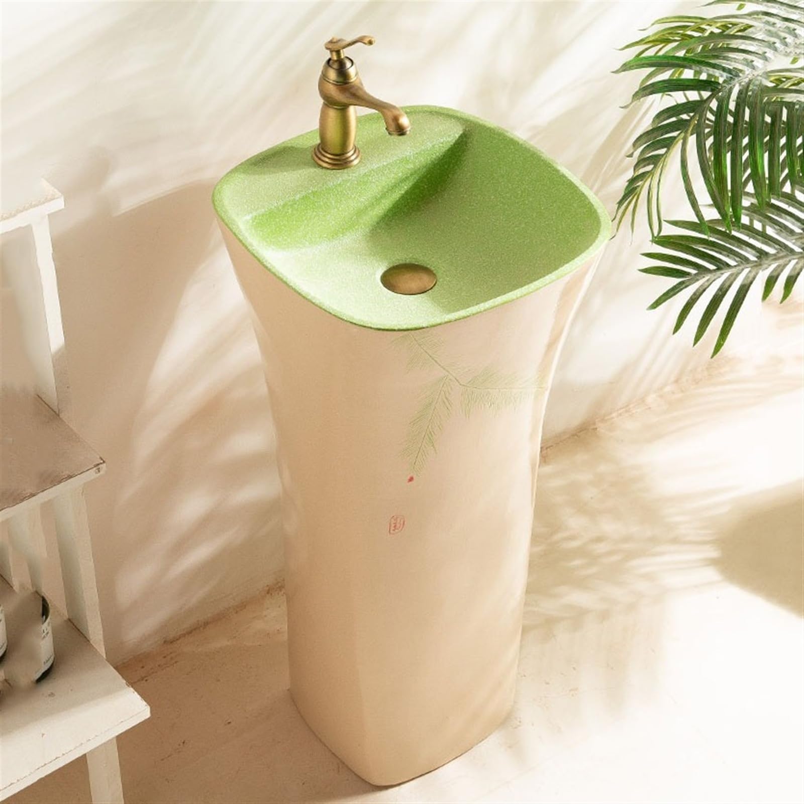Umywalka na cokole, ceramiczna umywalka, łazienka balkon cokole umywalka z pojedynczym otworem na baterię, umywalka stojąca, umywalka wewnętrzna i zewnętrzna, umywalka stojąca, B